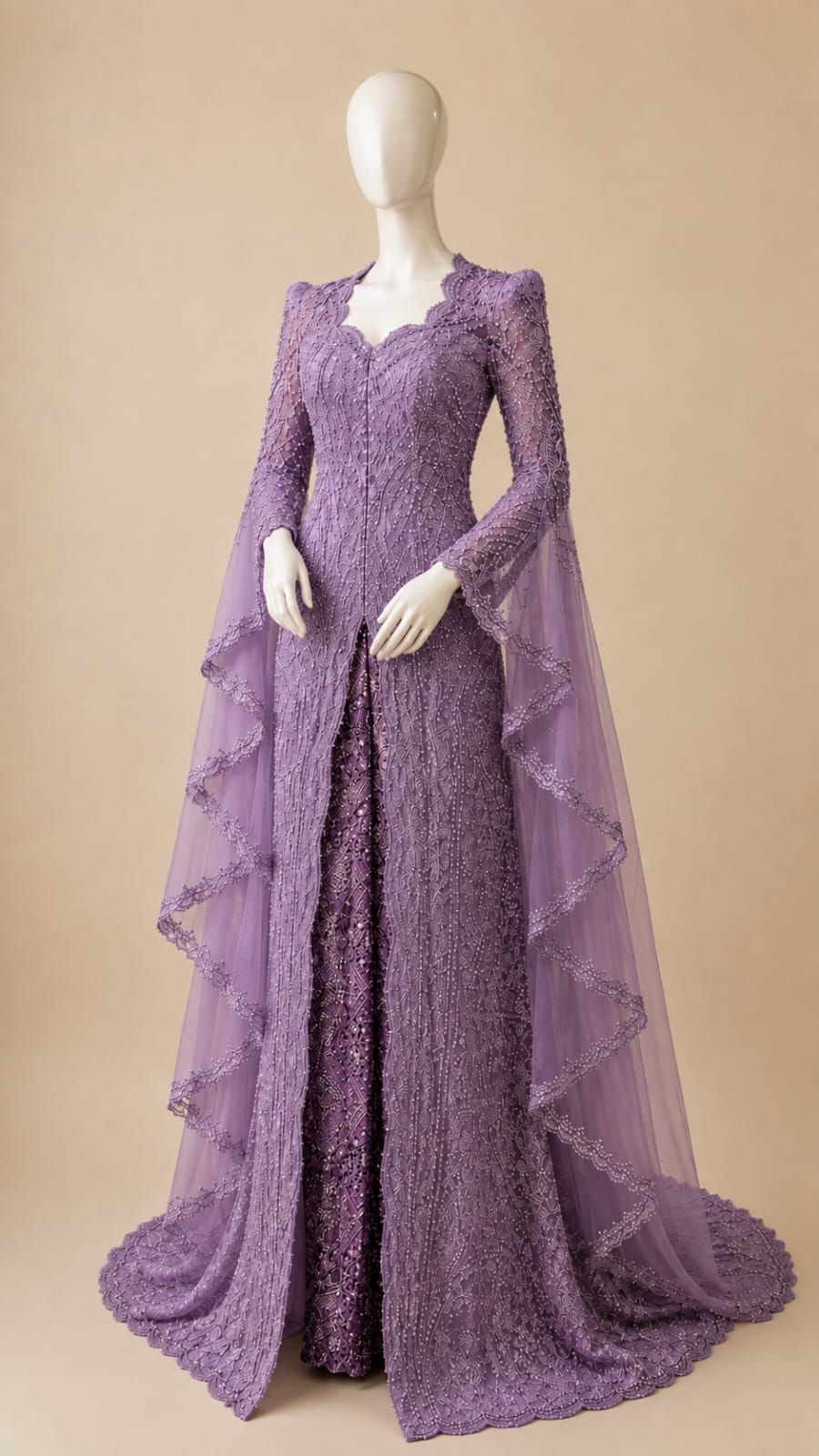 Women’s Luxury Embroidered Sequin Kebaya with Long Shawl | By Lunaria Couture