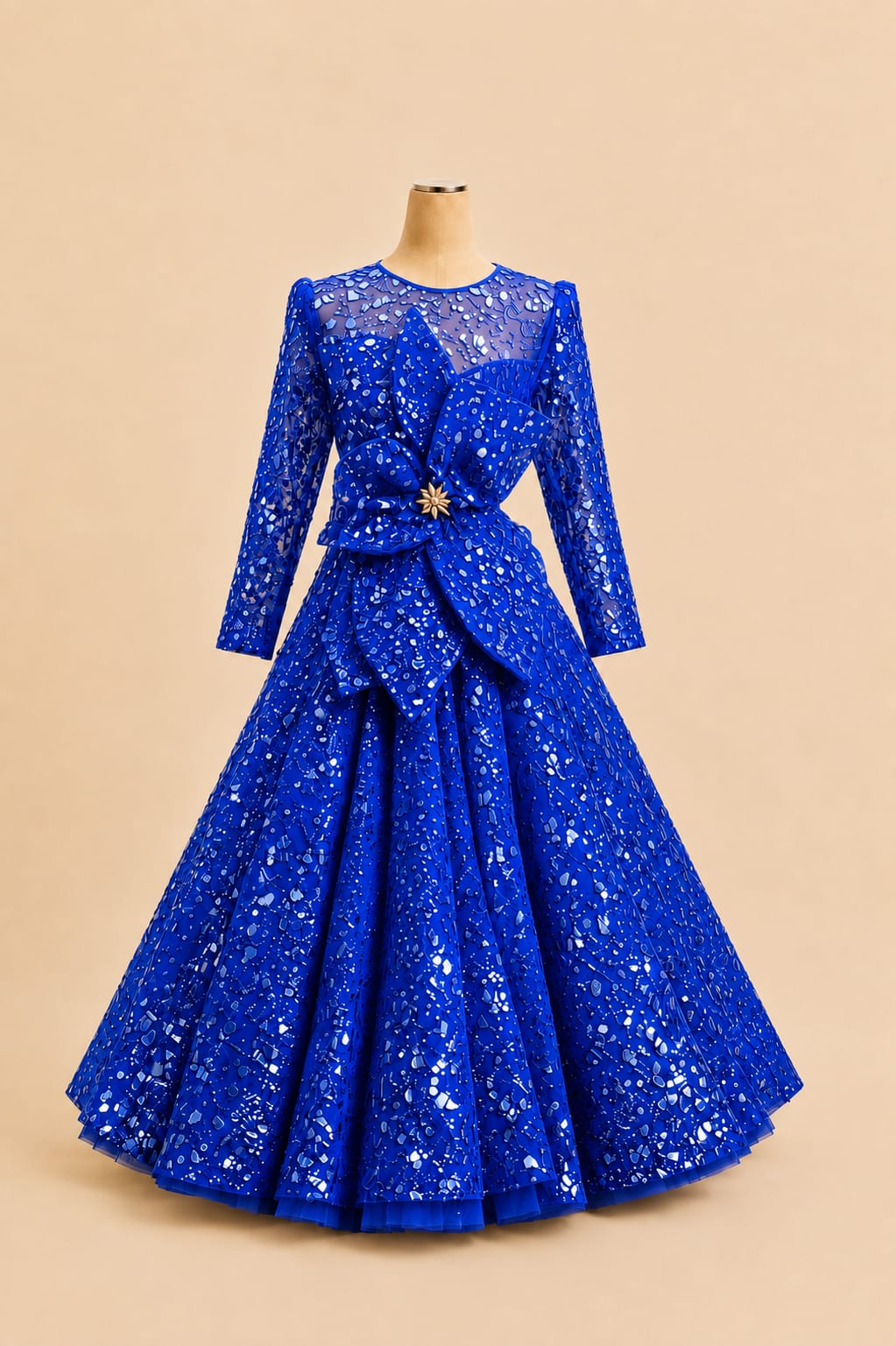 Elegant Children’s Party Gown with Full Sequins, Luxurious Motif and Bow Detail |By Lunaria Couture