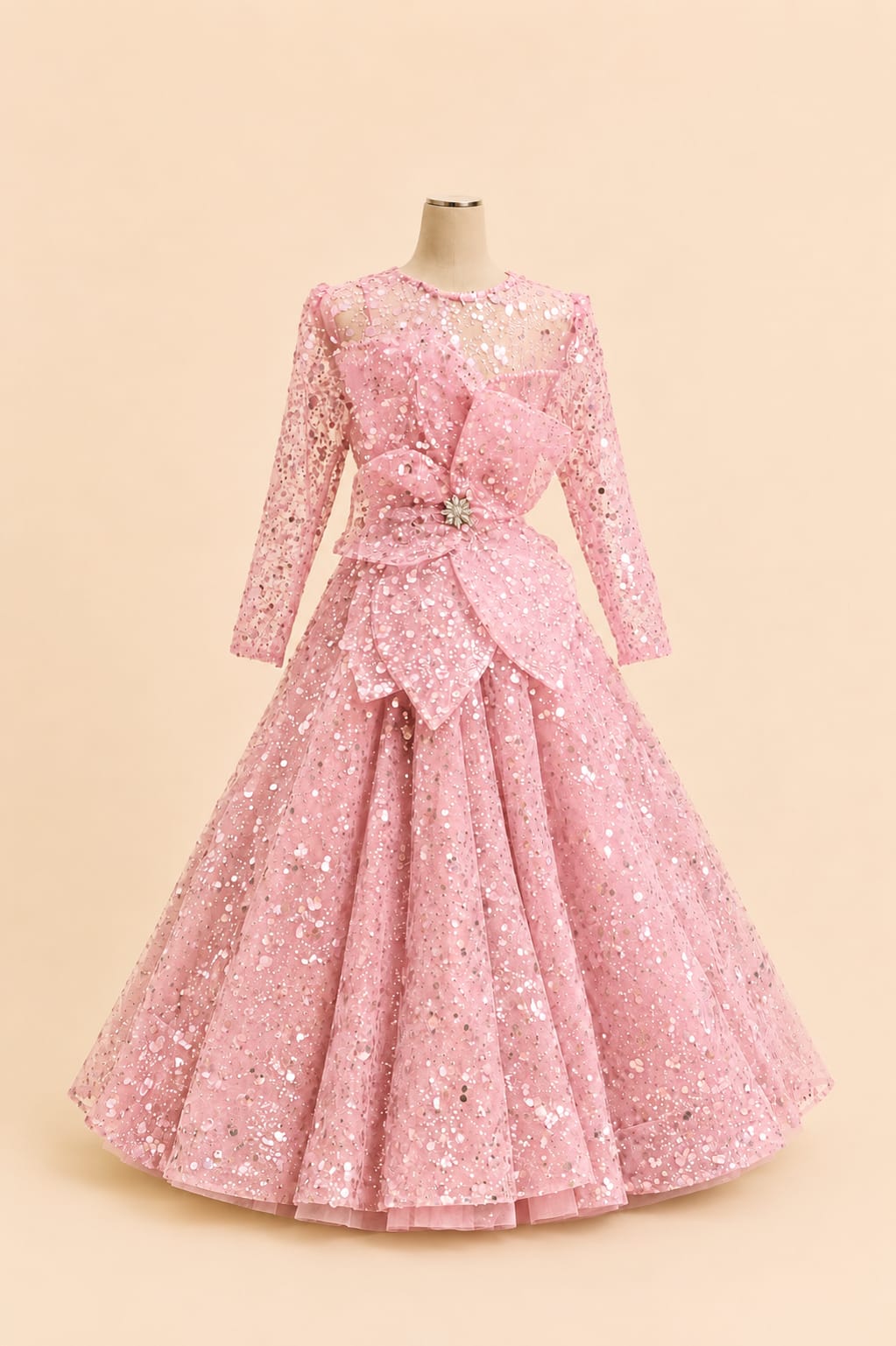 Elegant Children’s Party Gown with Full Sequins, Luxurious Motif and Bow Detail |By Lunaria Couture