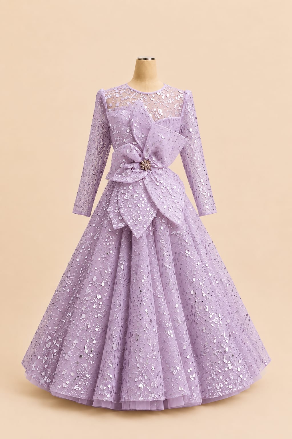 Elegant Children’s Party Gown with Full Sequins, Luxurious Motif and Bow Detail |By Lunaria Couture