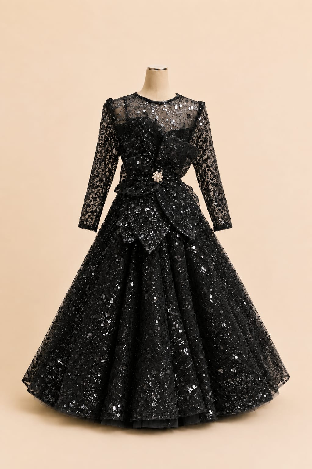 Elegant Children’s Party Gown with Full Sequins, Luxurious Motif and Bow Detail |By Lunaria Couture
