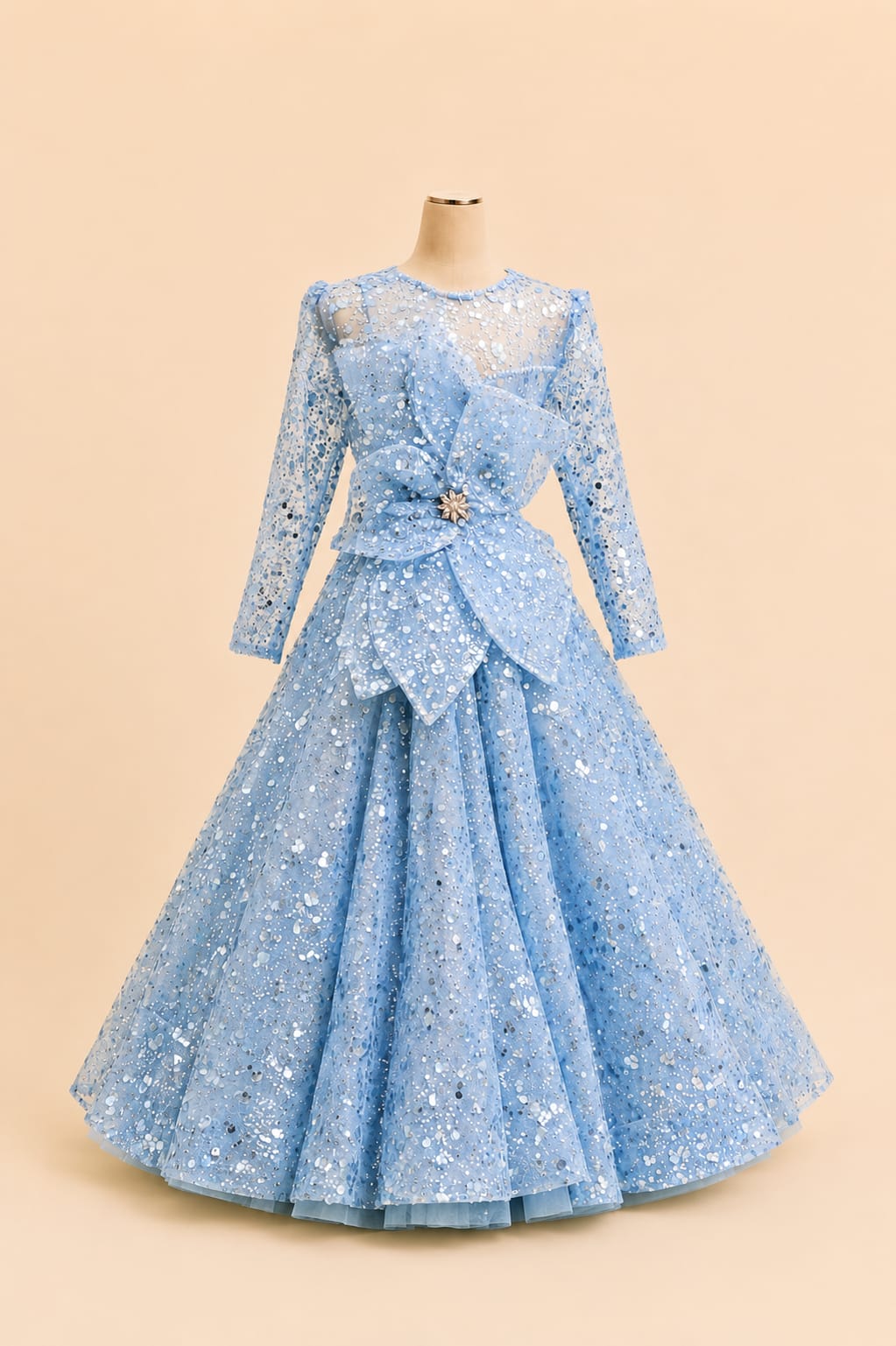 Elegant Children’s Party Gown with Full Sequins, Luxurious Motif and Bow Detail |By Lunaria Couture