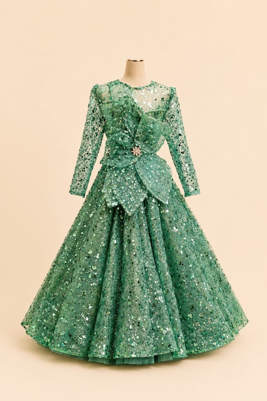 Elegant Children’s Party Gown with Full Sequins, Luxurious Motif and Bow Detail |By Lunaria Couture