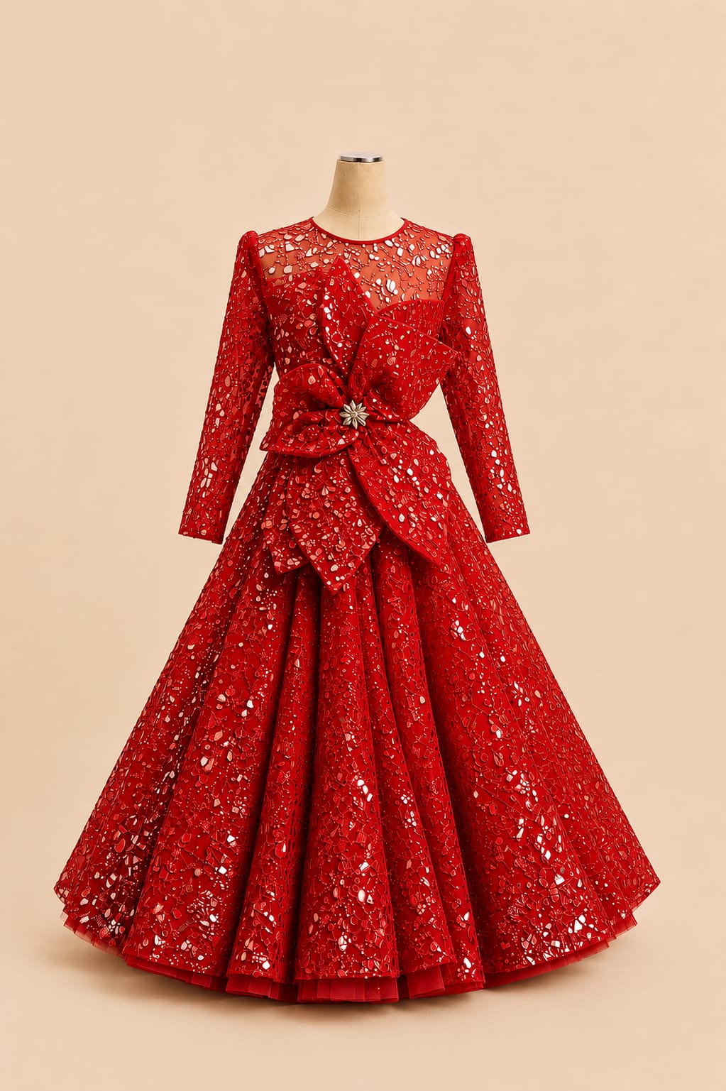 Elegant Children’s Party Gown with Full Sequins, Luxurious Motif and Bow Detail |By Lunaria Couture