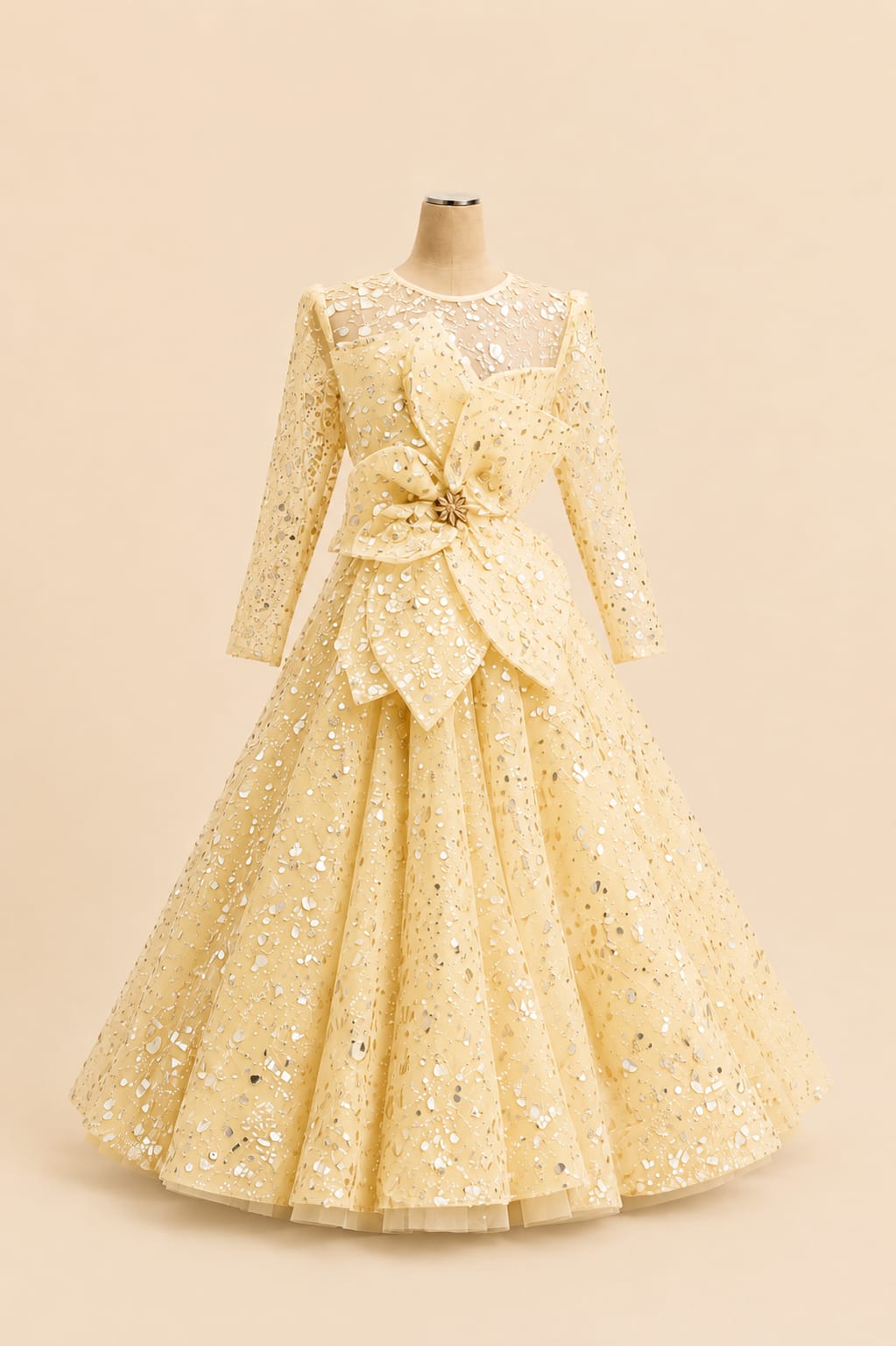 Elegant Children’s Party Gown with Full Sequins, Luxurious Motif and Bow Detail |By Lunaria Couture