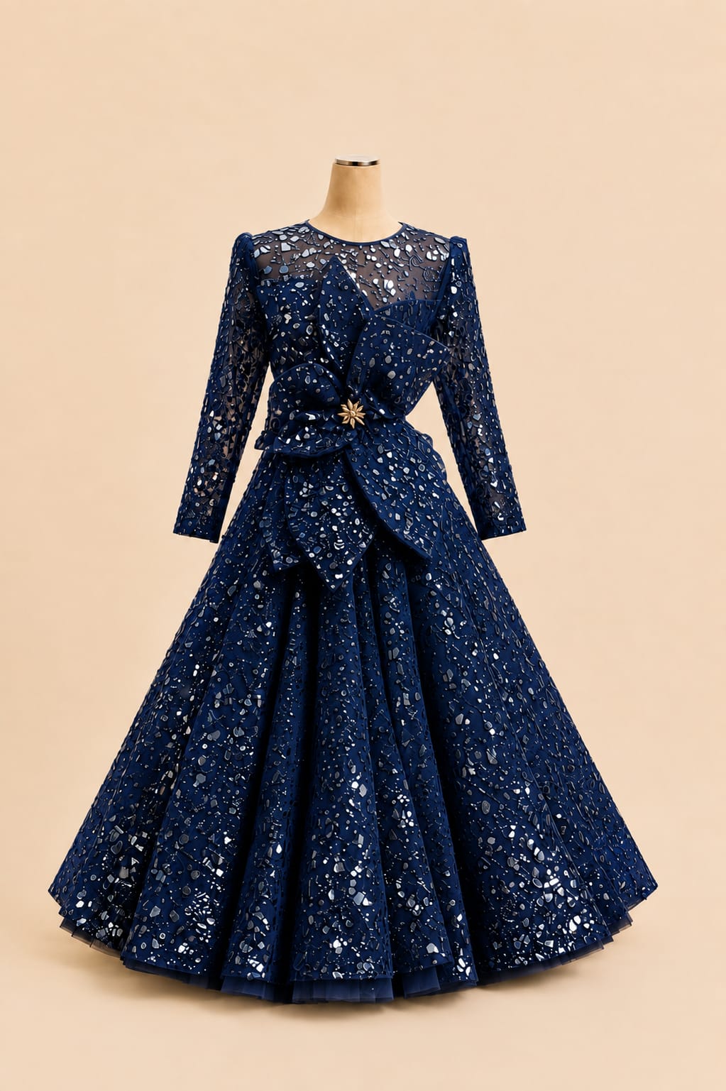 Elegant Children’s Party Gown with Full Sequins, Luxurious Motif and Bow Detail |By Lunaria Couture