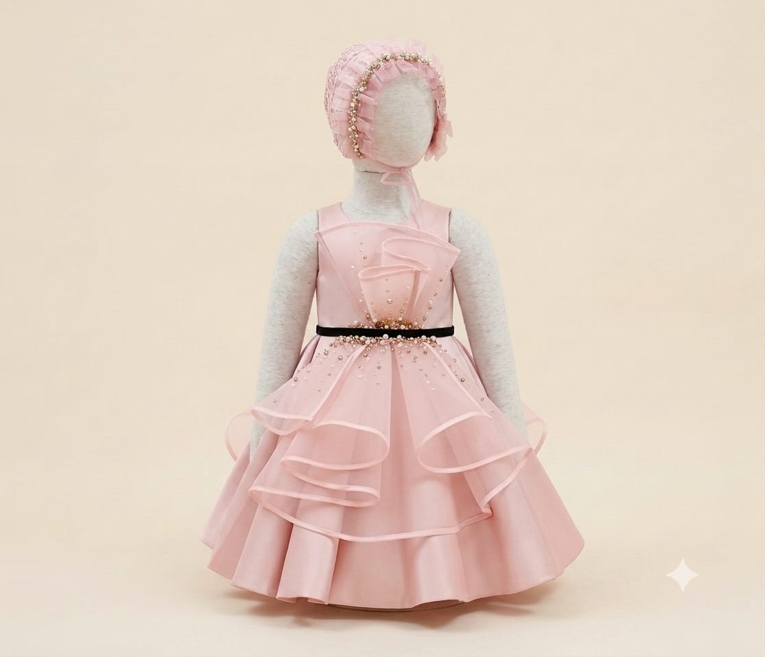 Elegant Girls’ Dress – Premium Party Dress with Matching Hat |By Lunaria Couture