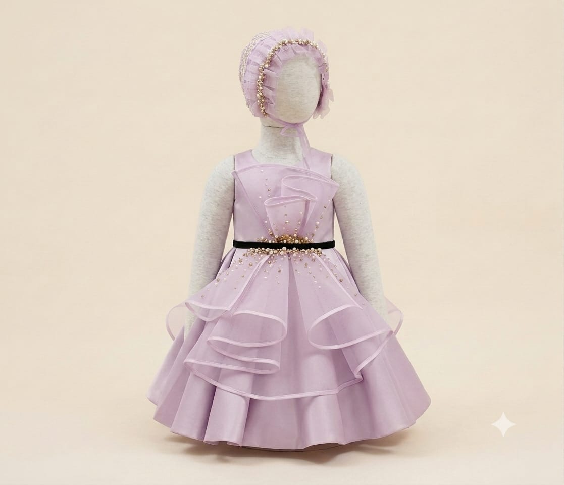 Elegant Girls’ Dress – Premium Party Dress with Matching Hat |By Lunaria Couture