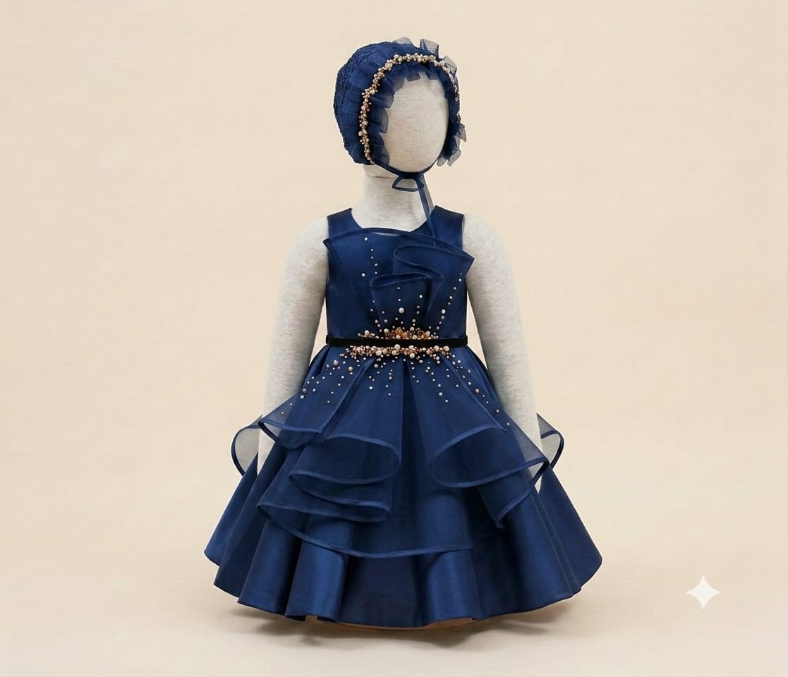 Elegant Girls’ Dress – Premium Party Dress with Matching Hat |By Lunaria Couture