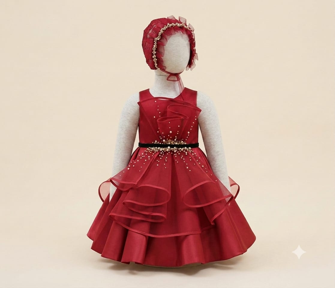Elegant Girls’ Dress – Premium Party Dress with Matching Hat |By Lunaria Couture
