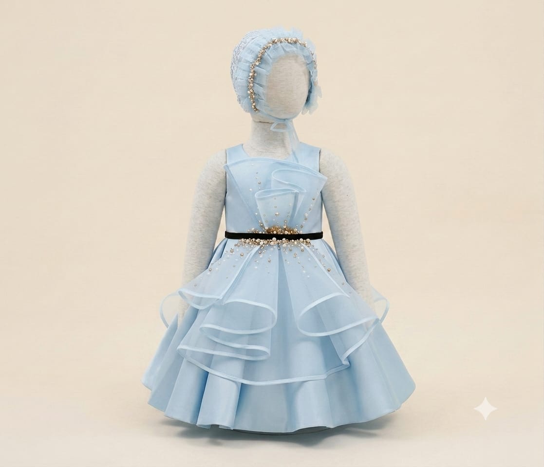 Elegant Girls’ Dress – Premium Party Dress with Matching Hat |By Lunaria Couture