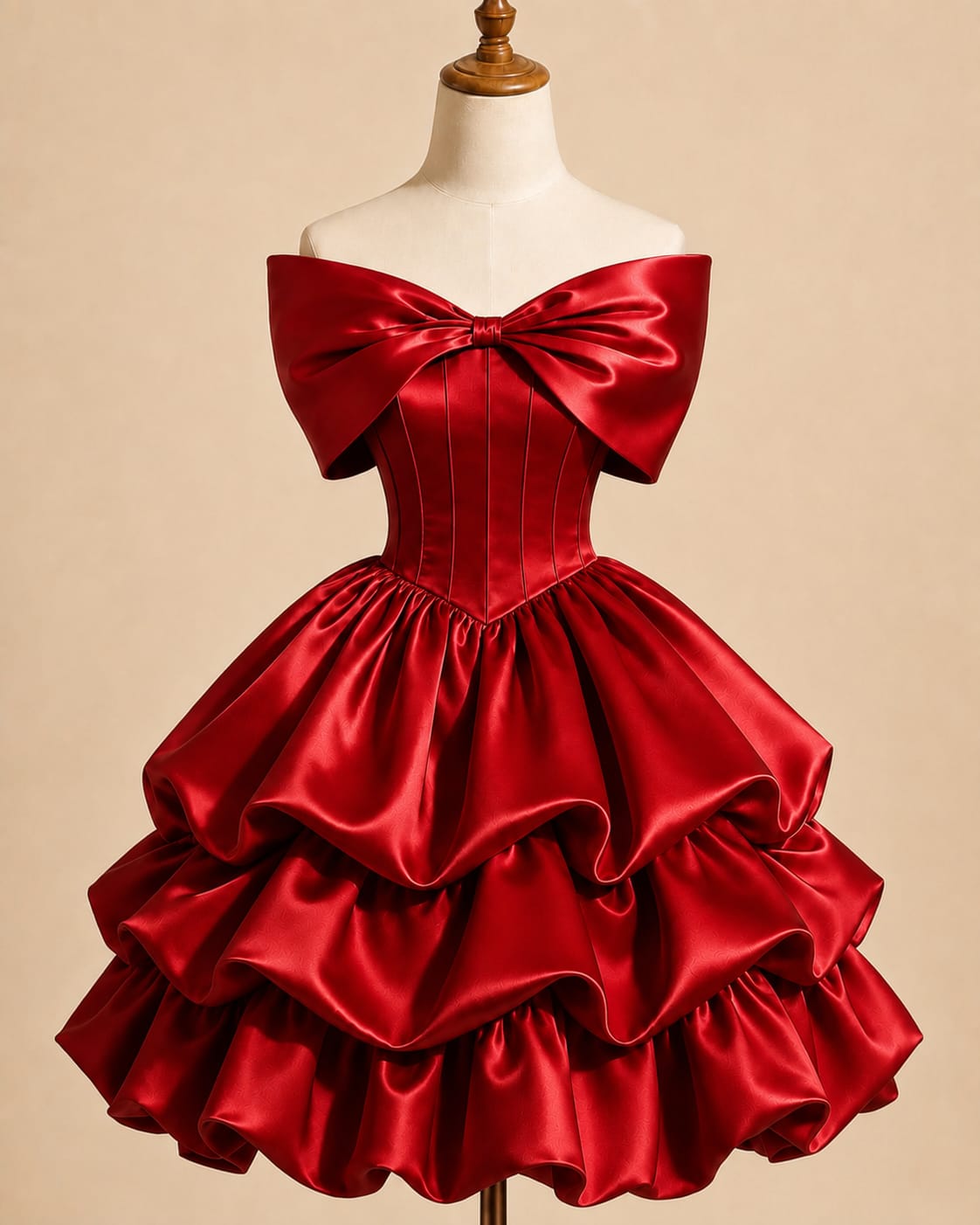 Tiered Evening Gown with Luxurious Bow