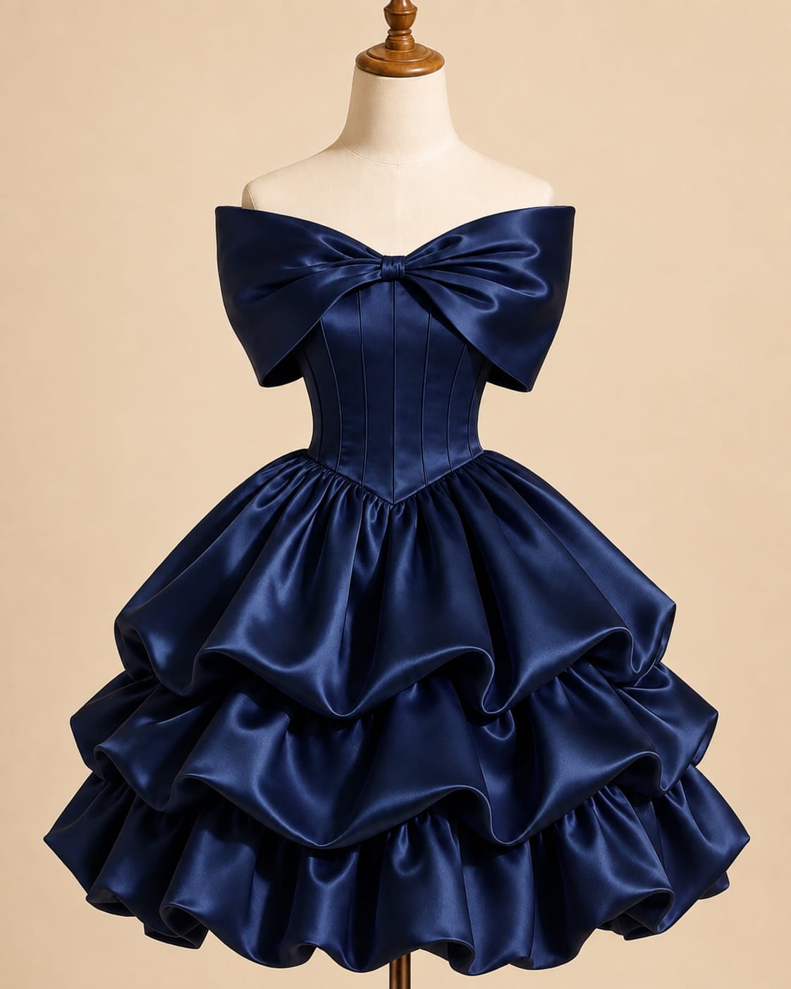 Tiered Evening Gown with Luxurious Bow