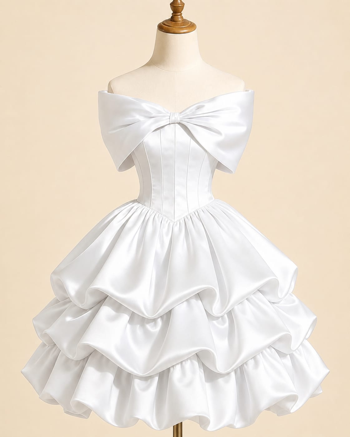 Tiered Evening Gown with Luxurious Bow