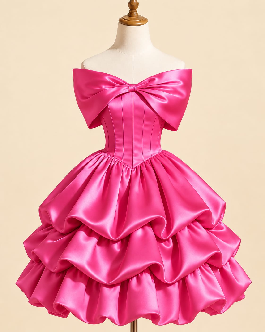 Tiered Evening Gown with Luxurious Bow