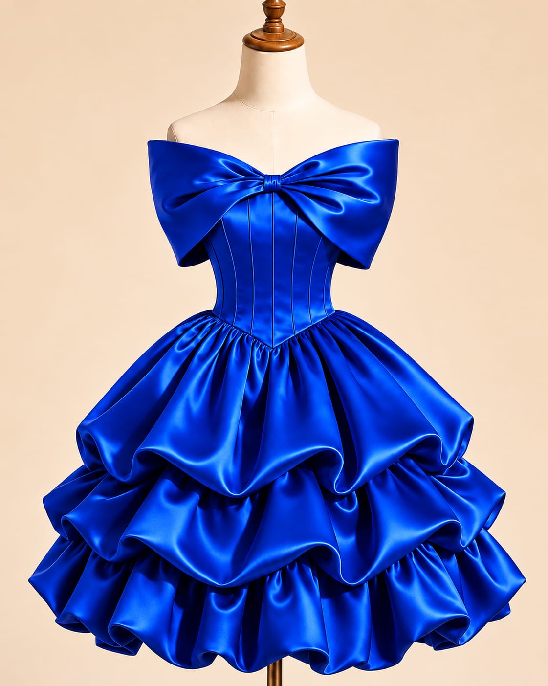 Tiered Evening Gown with Luxurious Bow