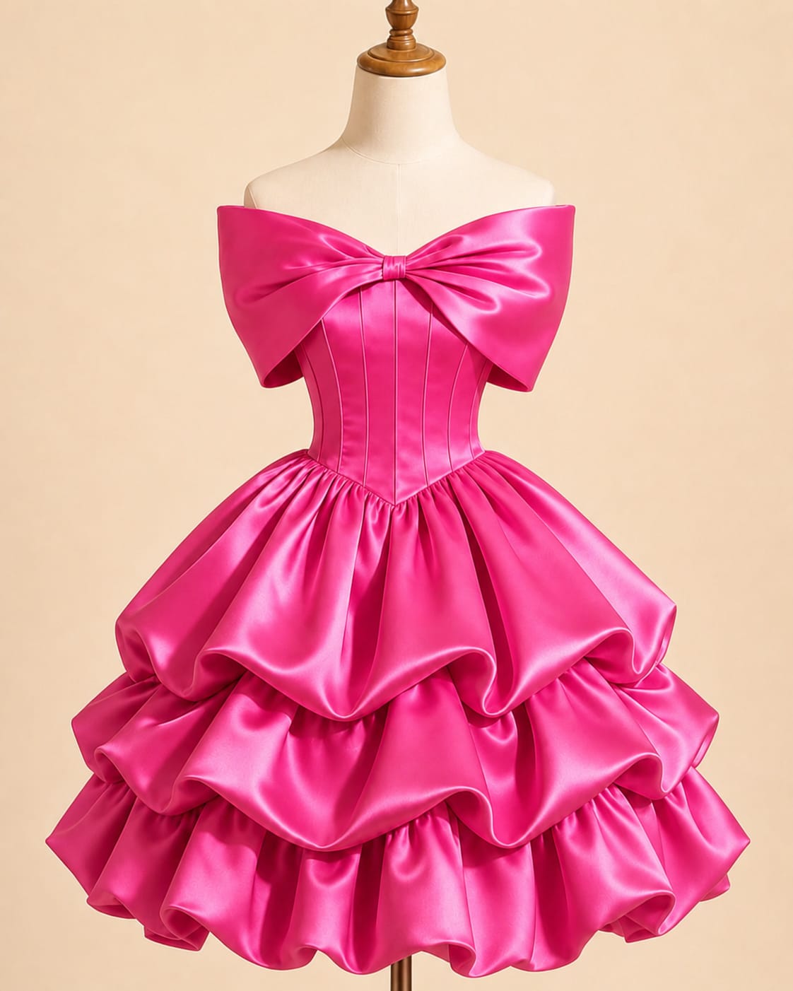 Tiered Evening Gown with Luxurious Bow