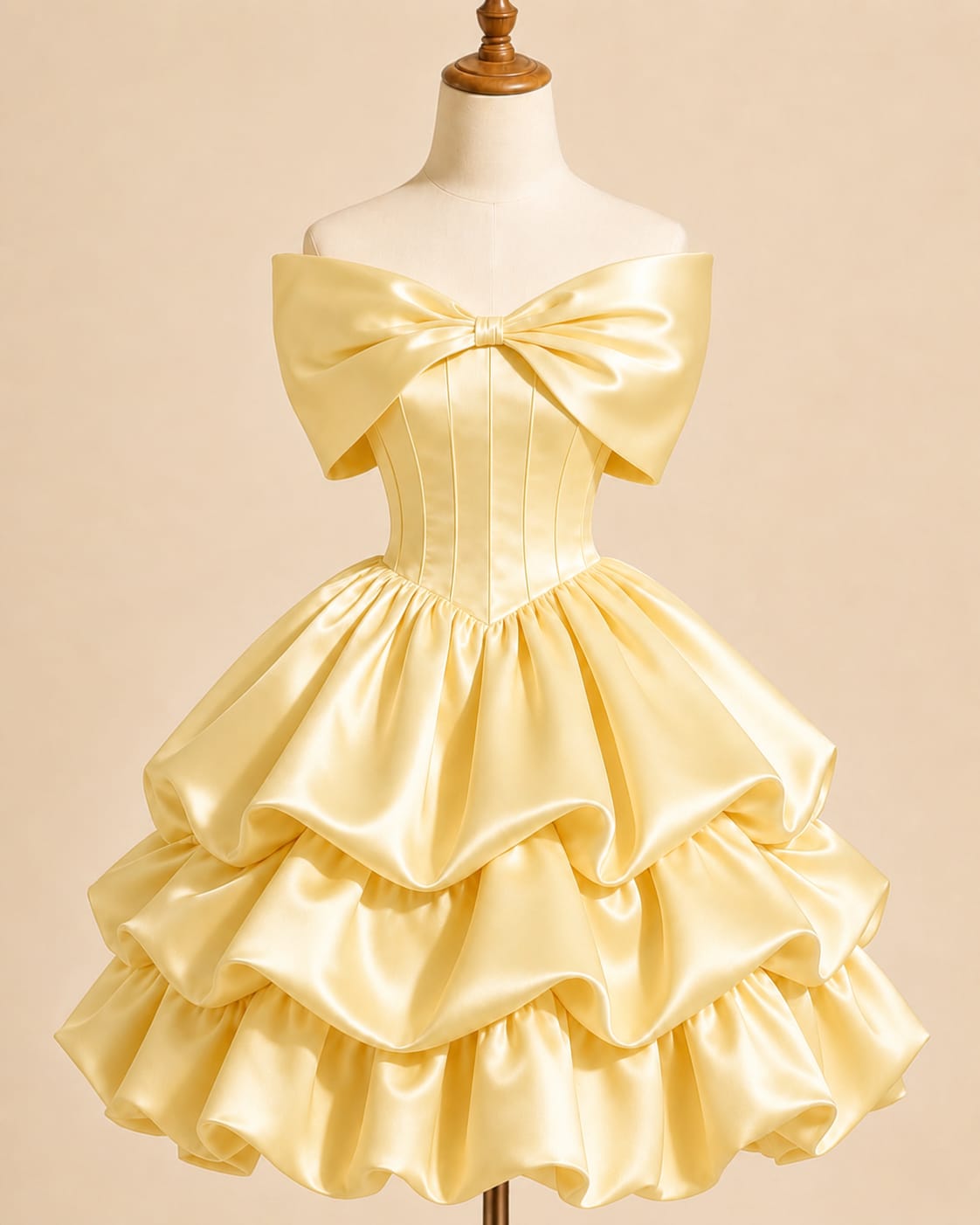 Tiered Evening Gown with Luxurious Bow