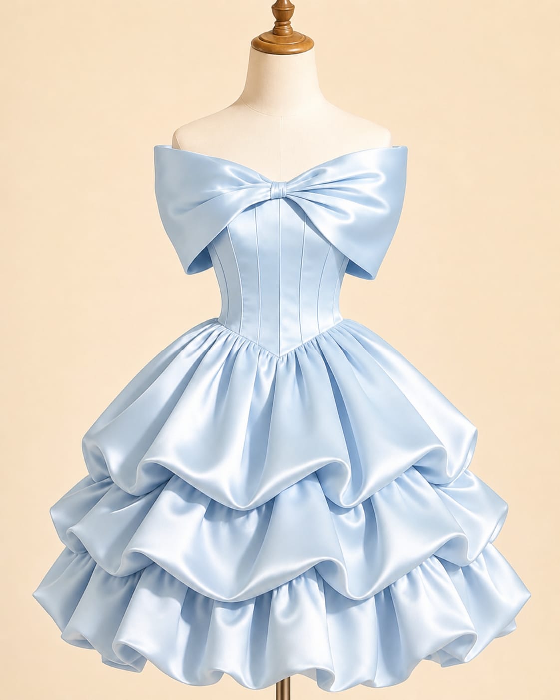 Tiered Evening Gown with Luxurious Bow