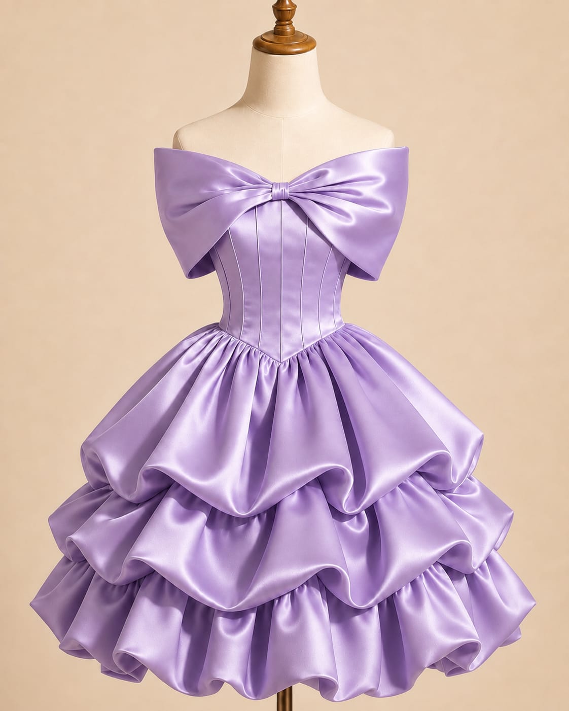 Tiered Evening Gown with Luxurious Bow