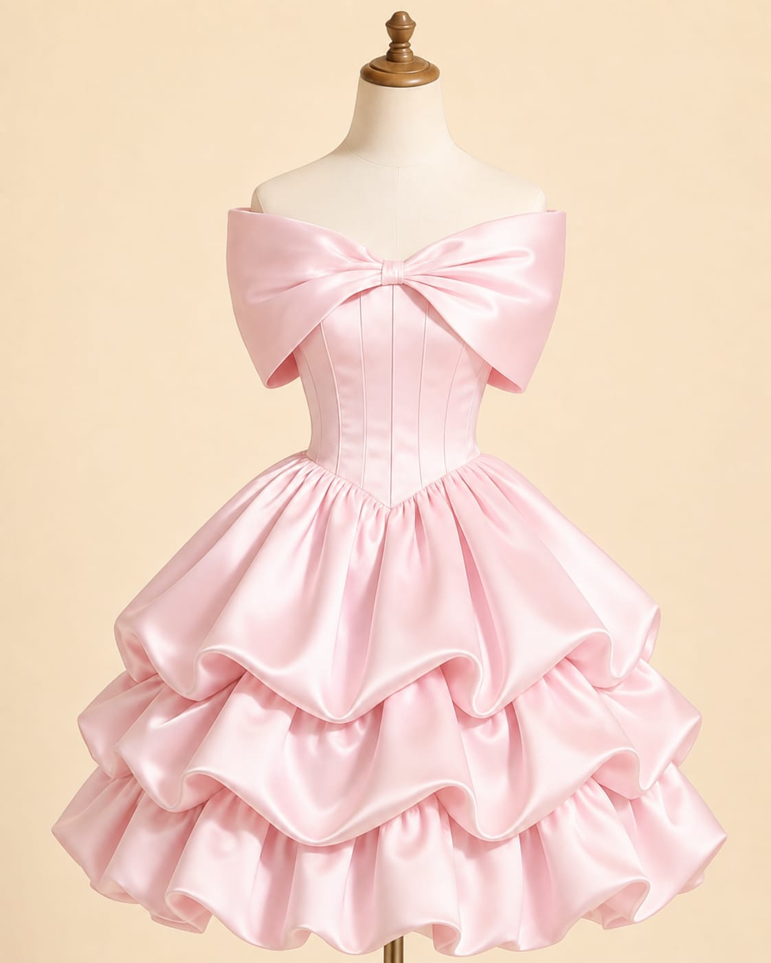 Tiered Evening Gown with Luxurious Bow