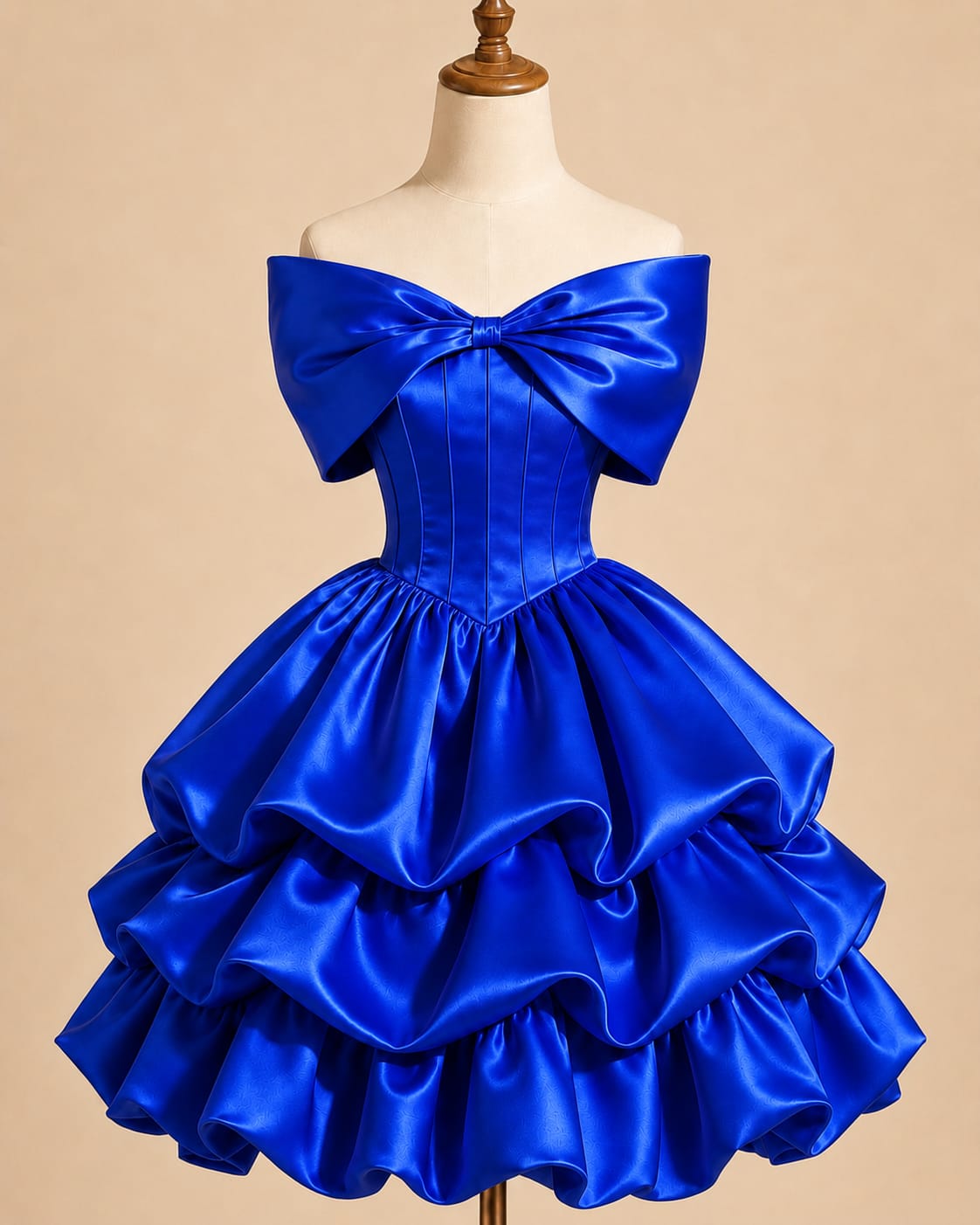 Tiered Evening Gown with Luxurious Bow