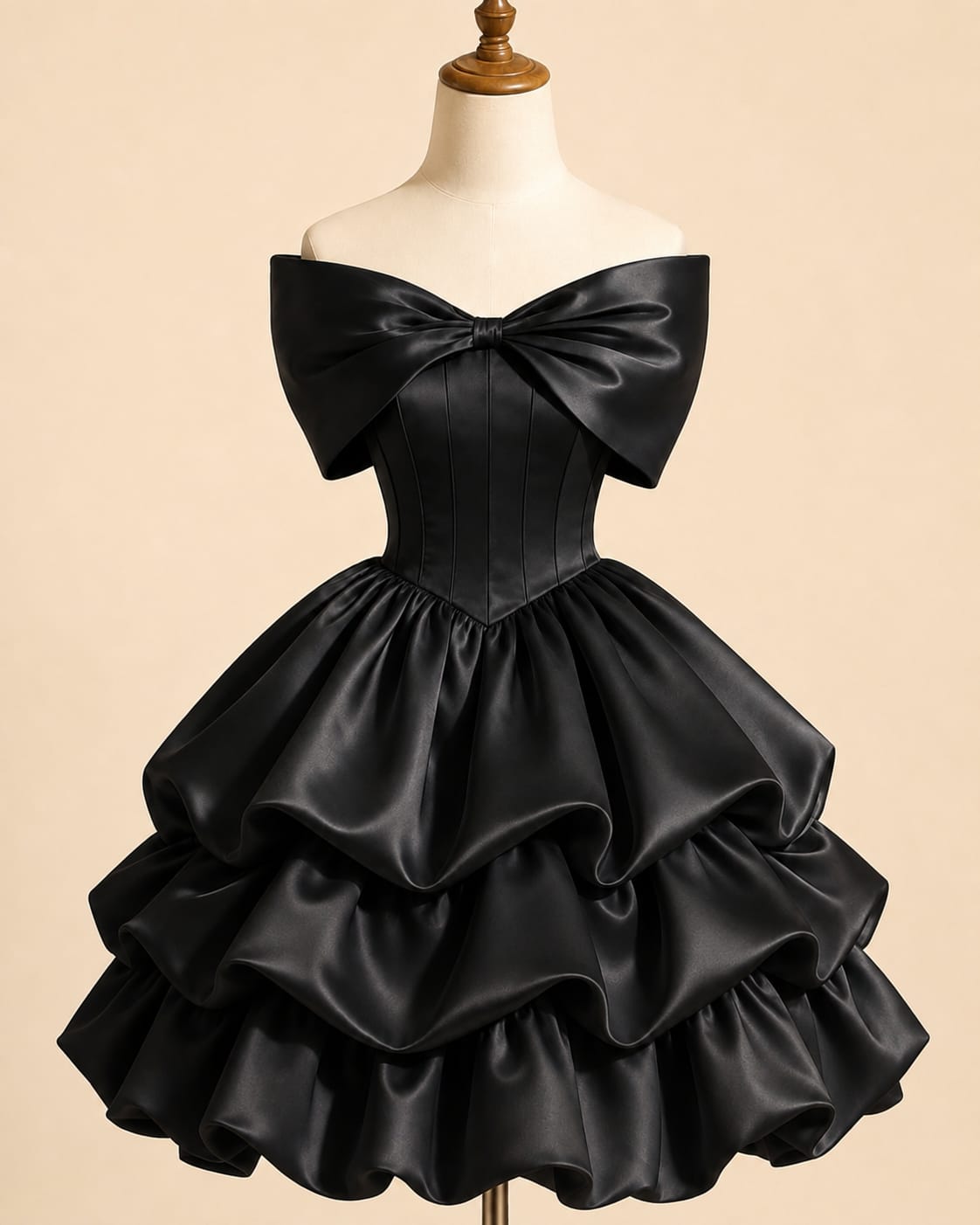 Tiered Evening Gown with Luxurious Bow