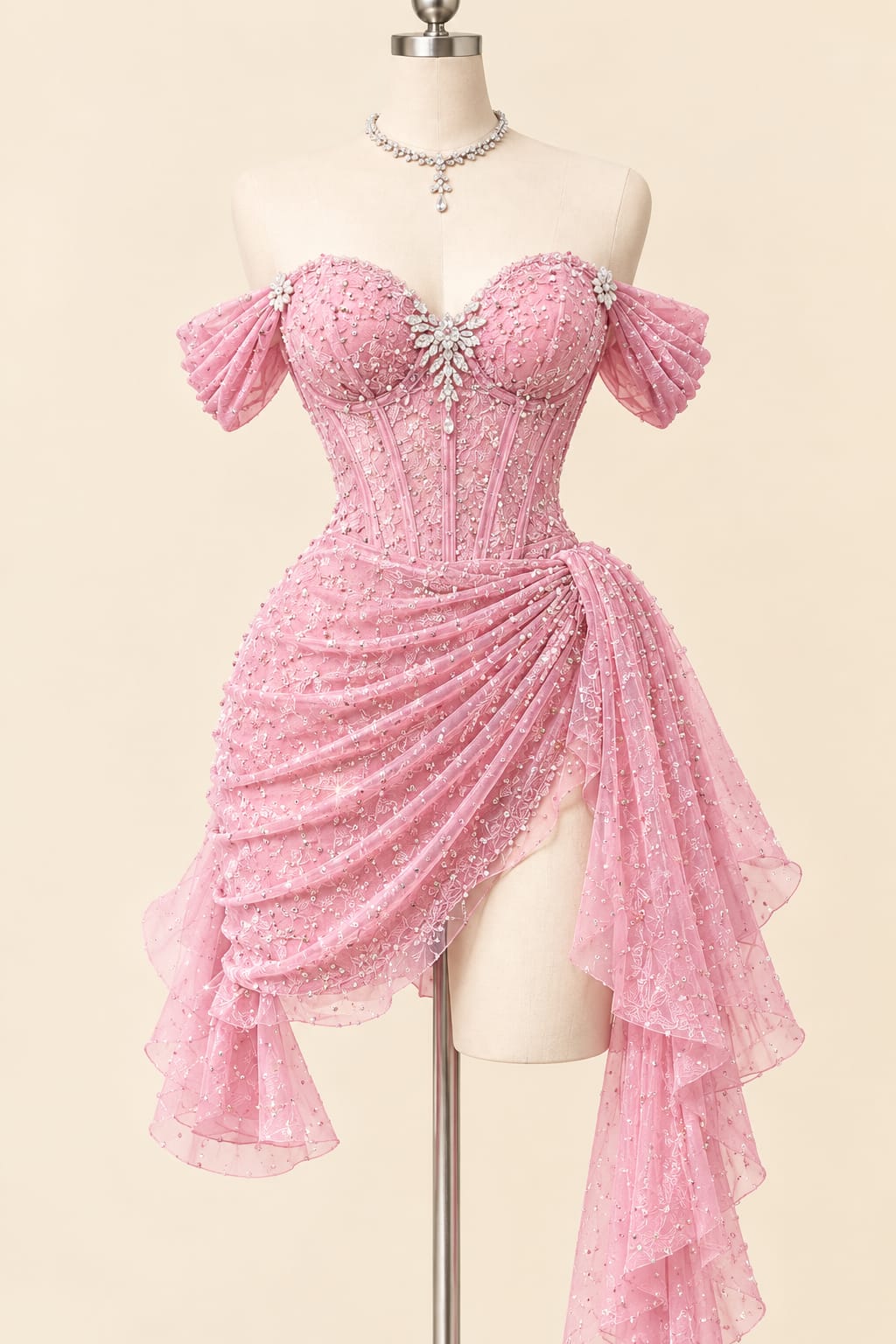 Luxury Sequin Draped Evening Gown with Corset Detail