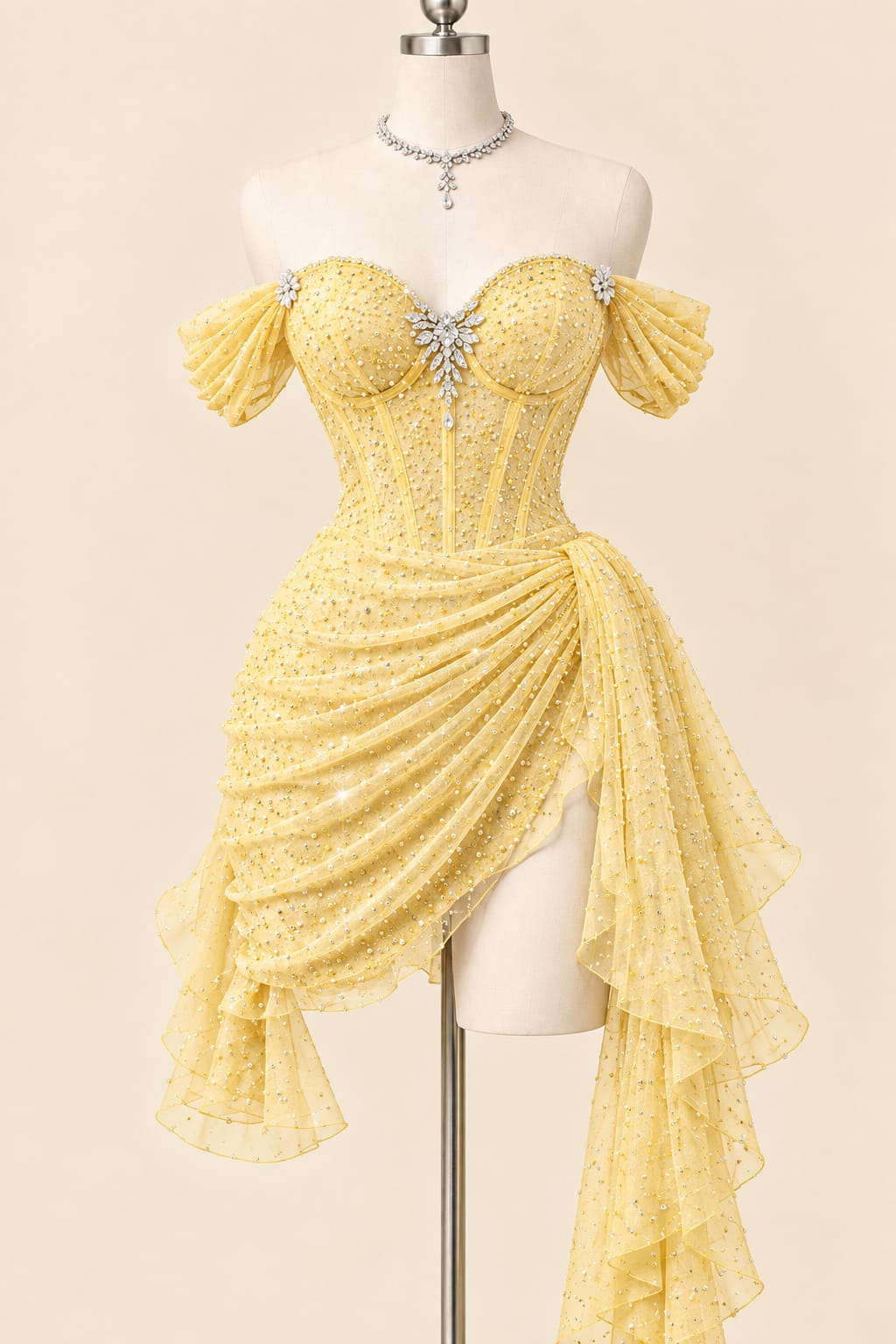 Luxury Sequin Draped Evening Gown with Corset Detail