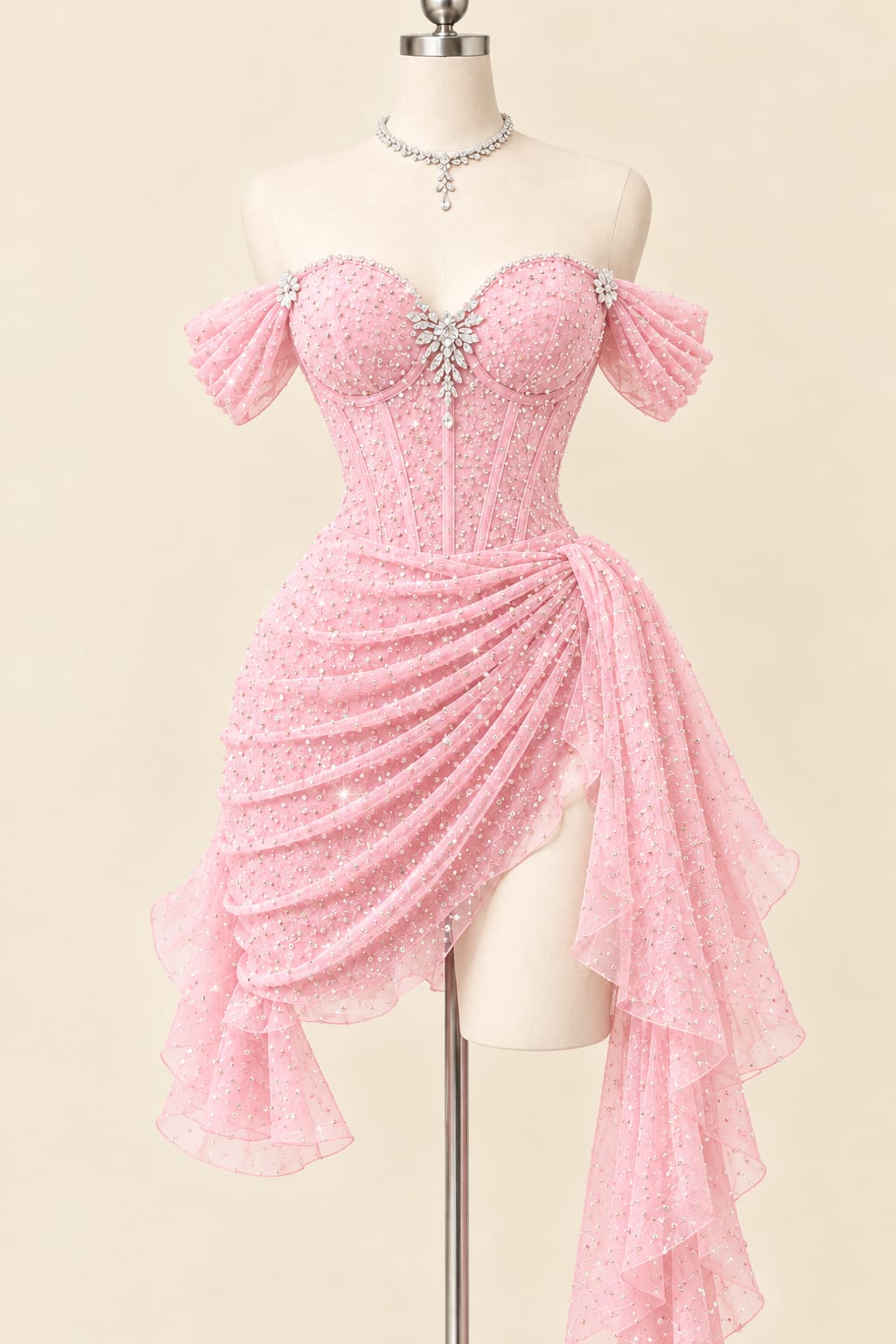 Luxury Sequin Draped Evening Gown with Corset Detail