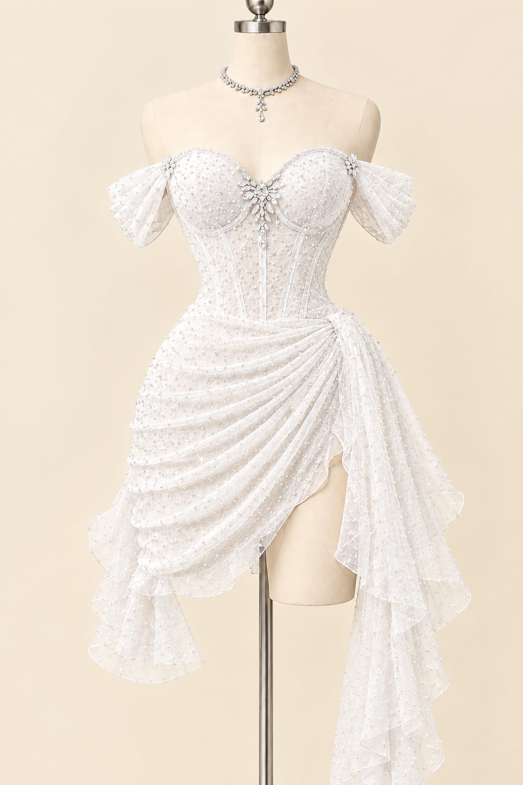 Luxury Sequin Draped Evening Gown with Corset Detail