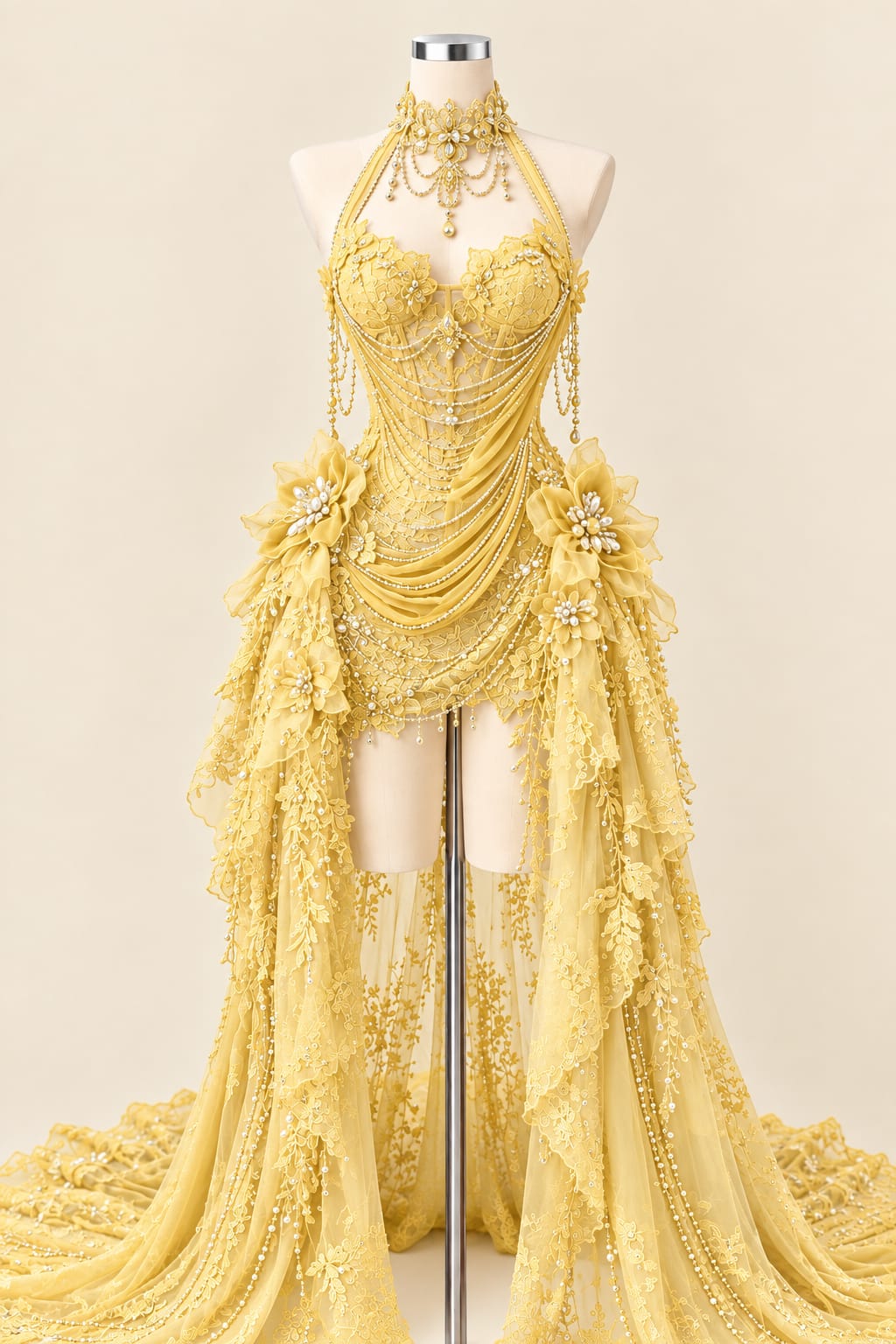 Luxury Wedding Gown with 3D Floral Details and Elegant Sequins