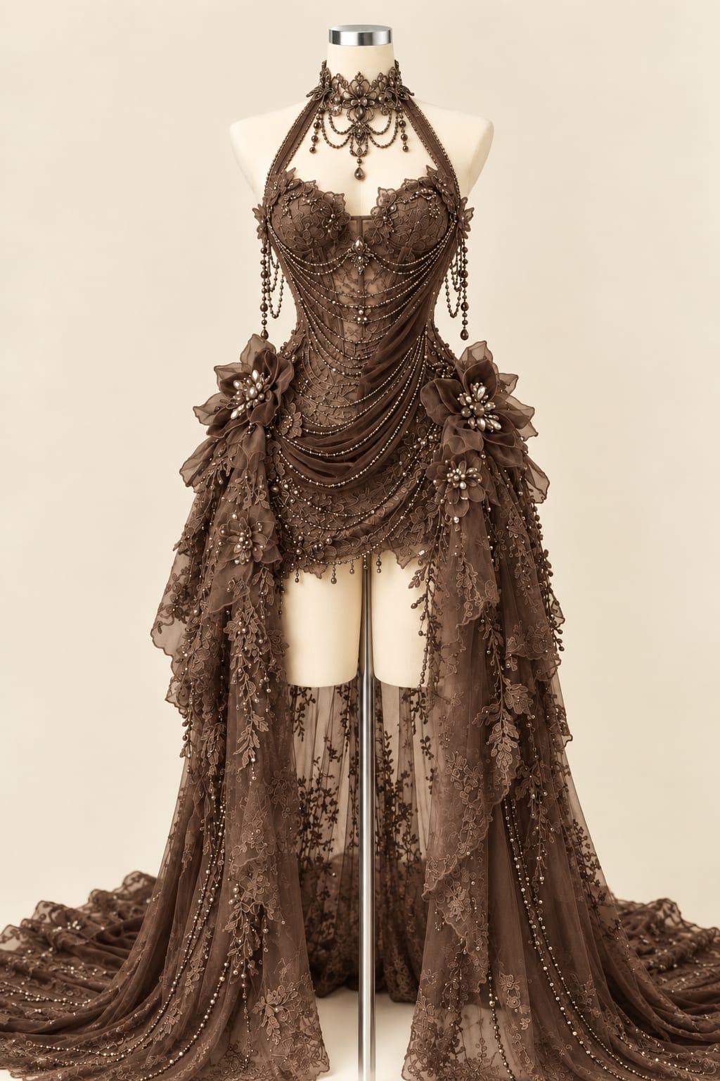 Luxury Wedding Gown with 3D Floral Details and Elegant Sequins