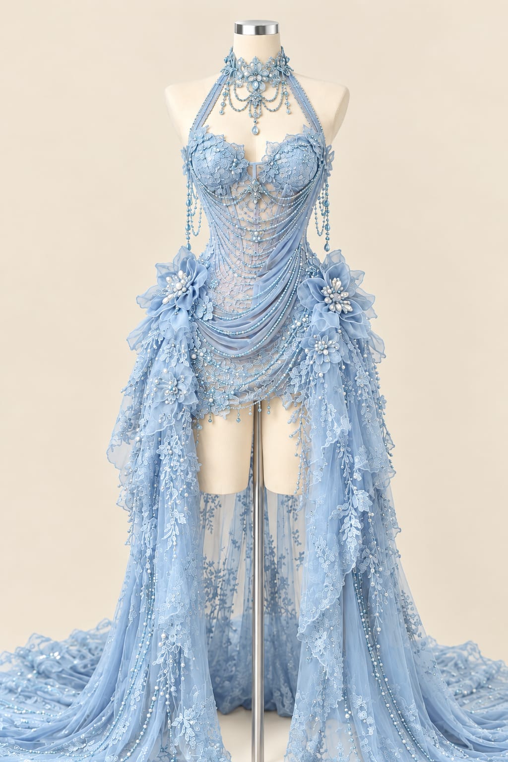 Luxury Wedding Gown with 3D Floral Details and Elegant Sequins