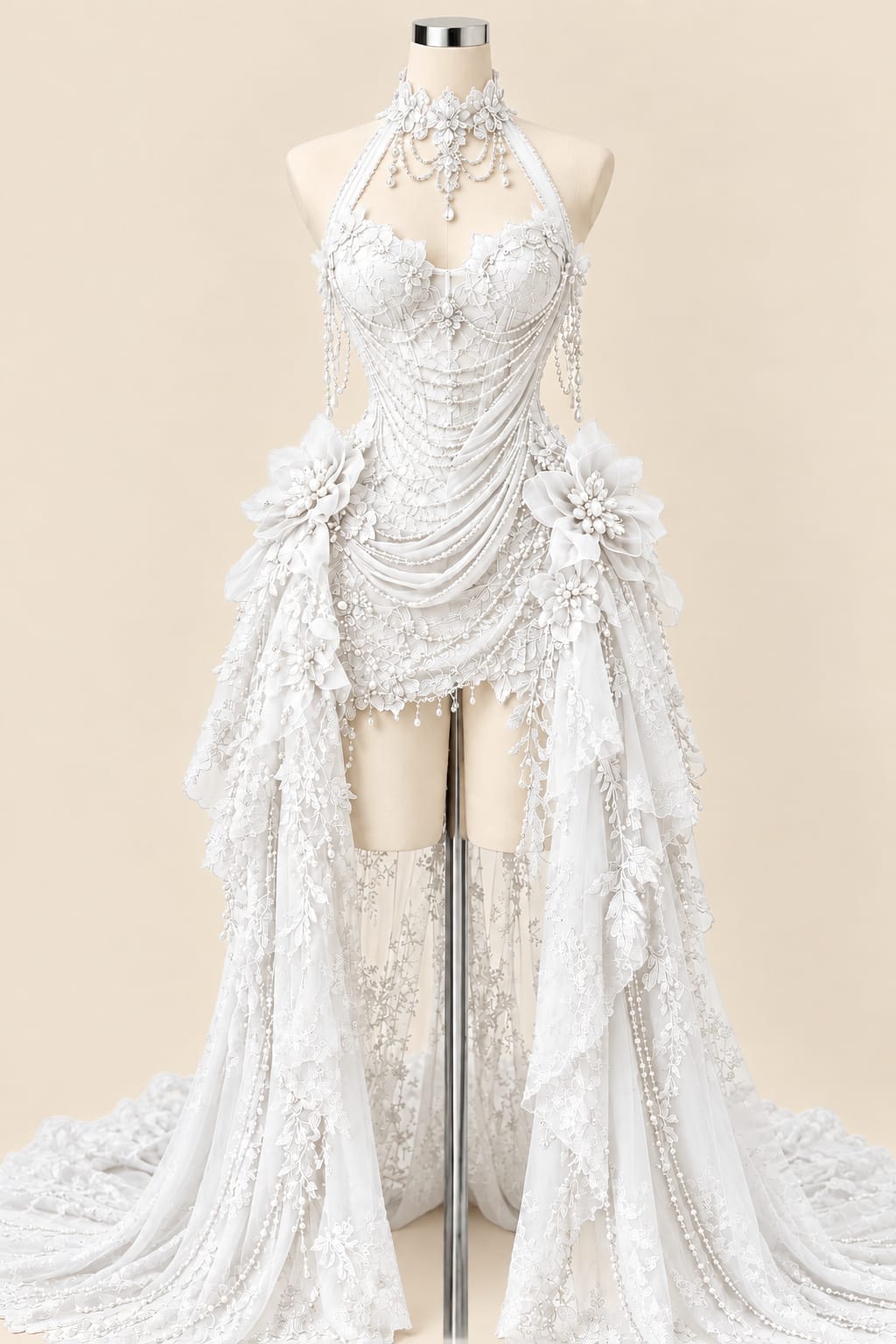 Luxury Wedding Gown with 3D Floral Details and Elegant Sequins