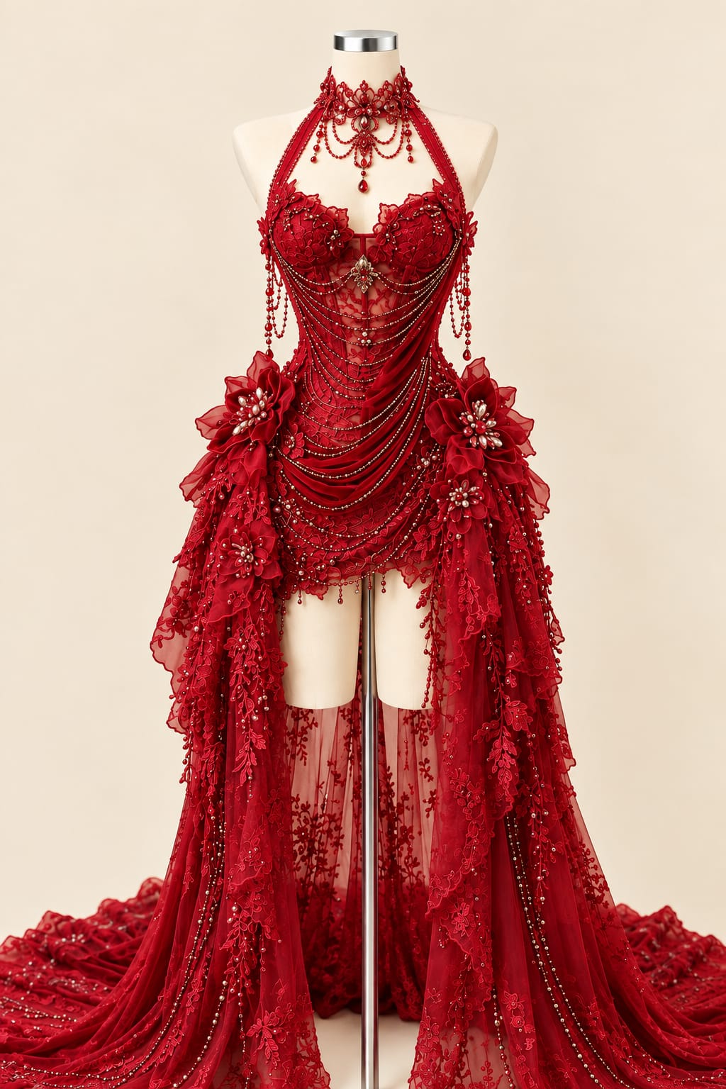 Luxury Wedding Gown with 3D Floral Details and Elegant Sequins