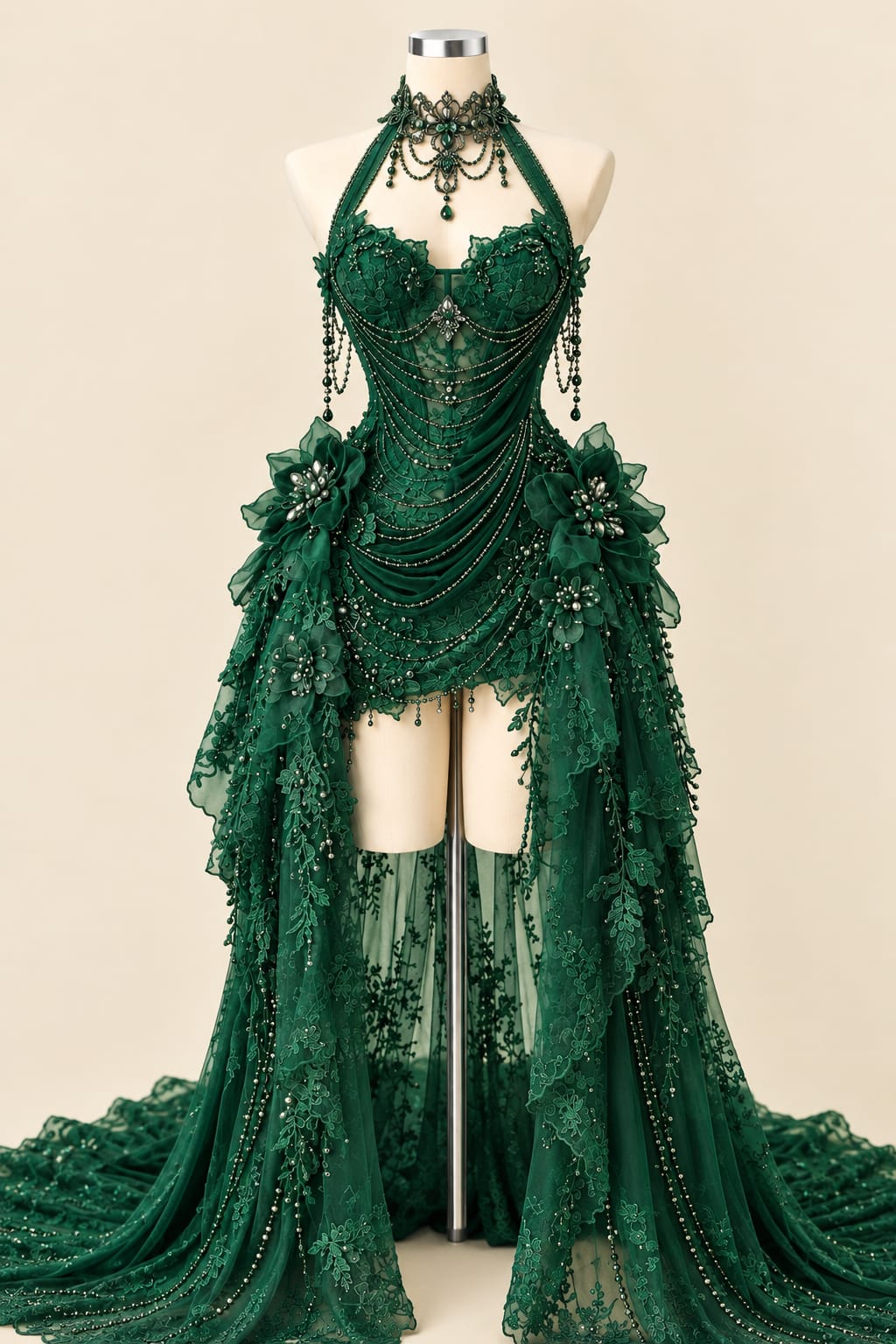 Luxury Wedding Gown with 3D Floral Details and Elegant Sequins