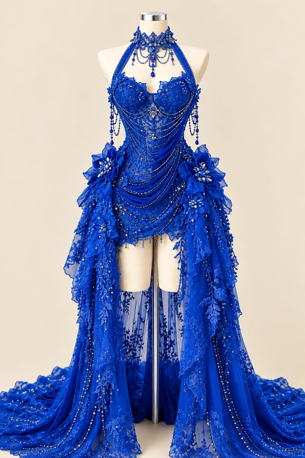 Luxury Wedding Gown with 3D Floral Details and Elegant Sequins