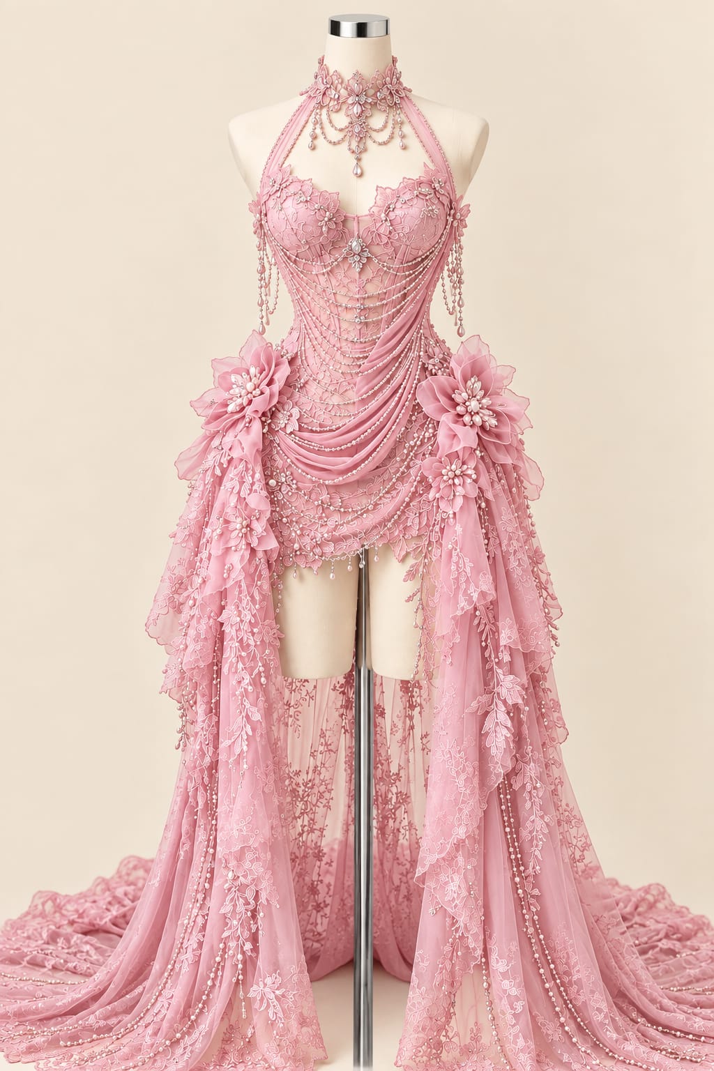 Luxury Wedding Gown with 3D Floral Details and Elegant Sequins