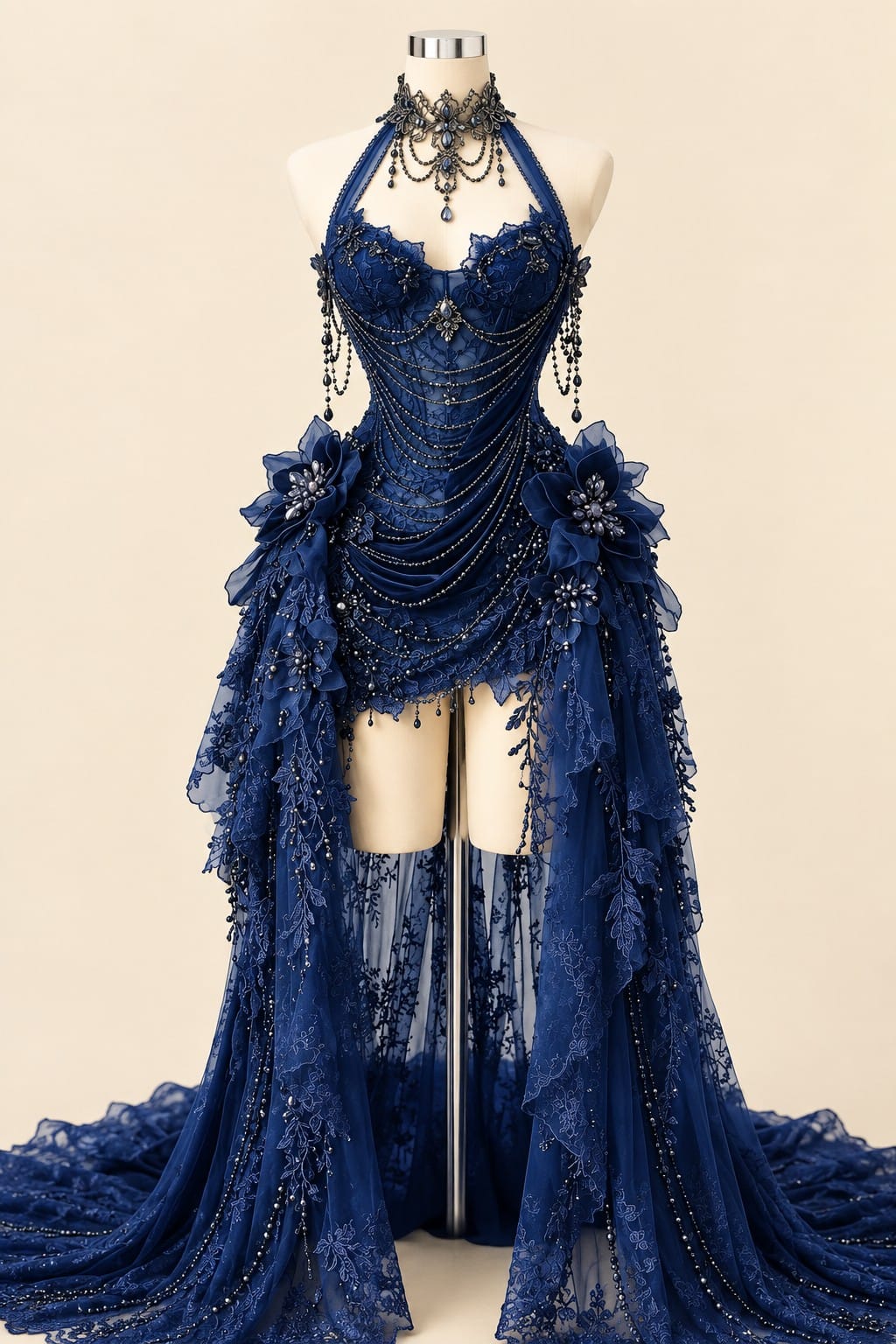 Luxury Wedding Gown with 3D Floral Details and Elegant Sequins
