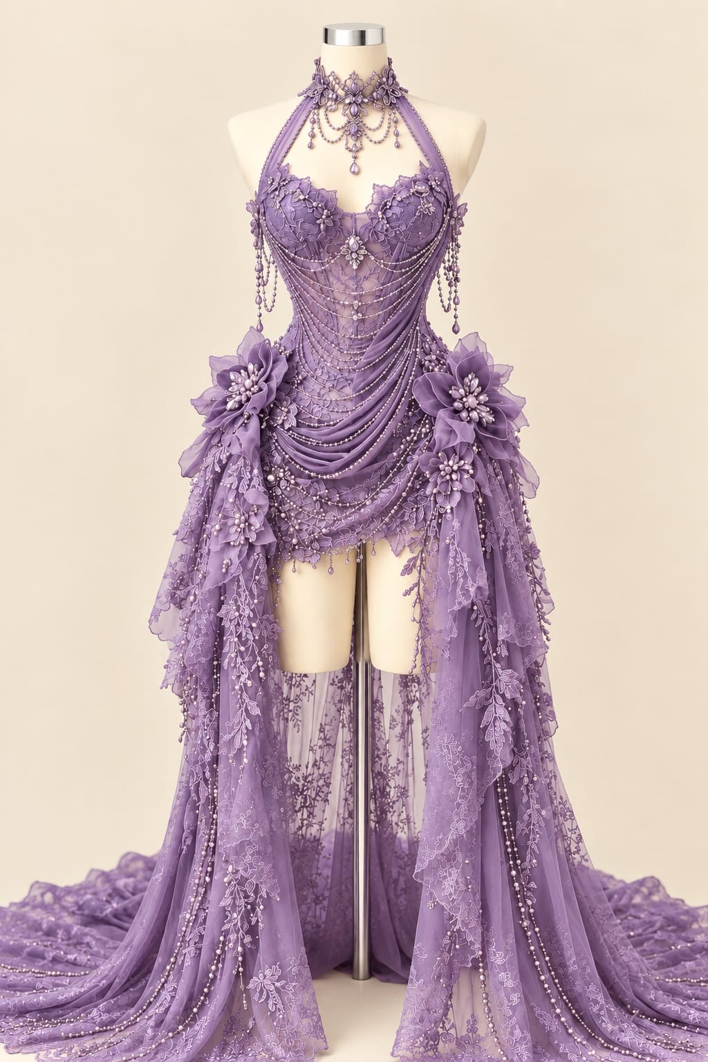 Luxury Wedding Gown with 3D Floral Details and Elegant Sequins