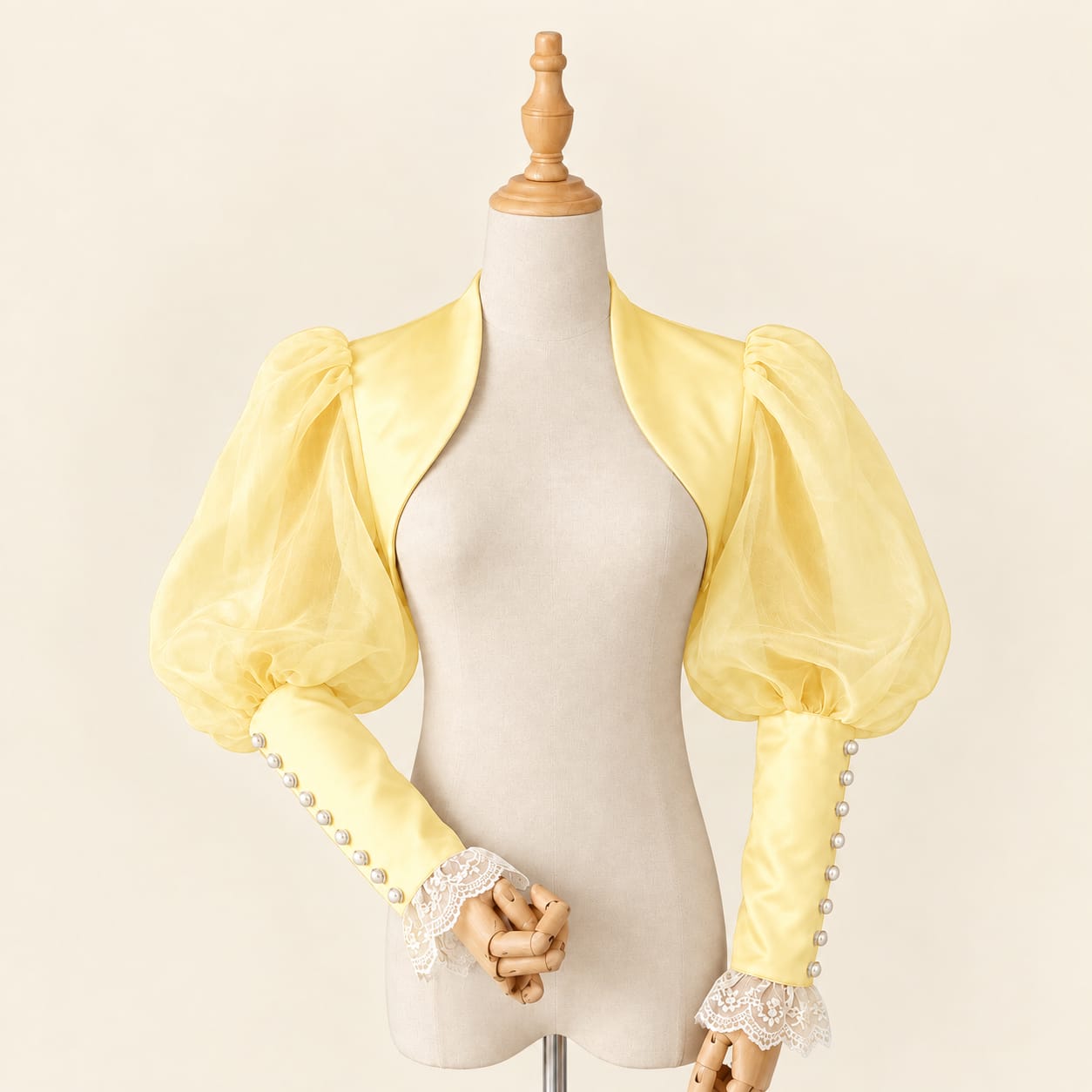 Balloon Sleeve Bolero with Pearl and Lace Details