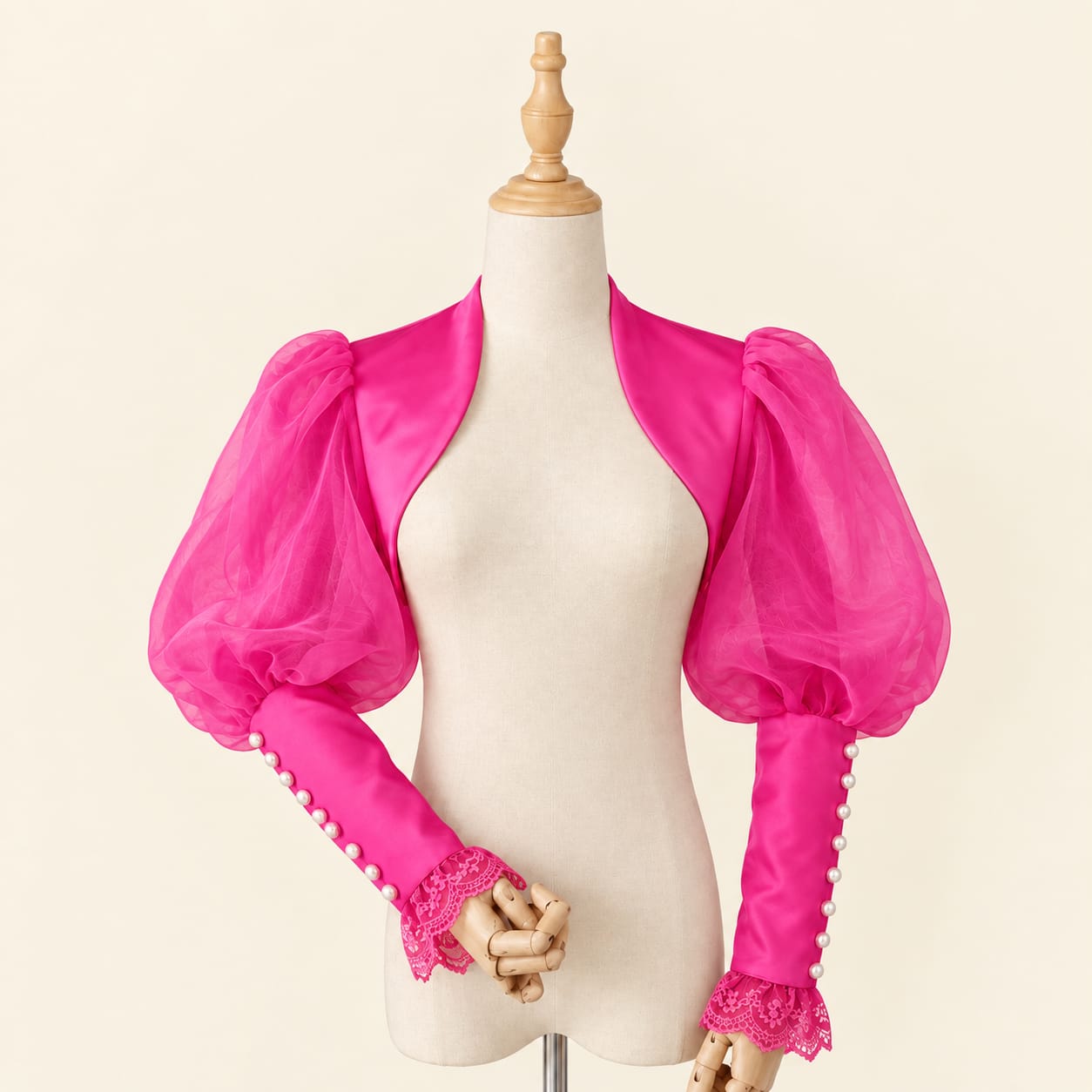 Balloon Sleeve Bolero with Pearl and Lace Details