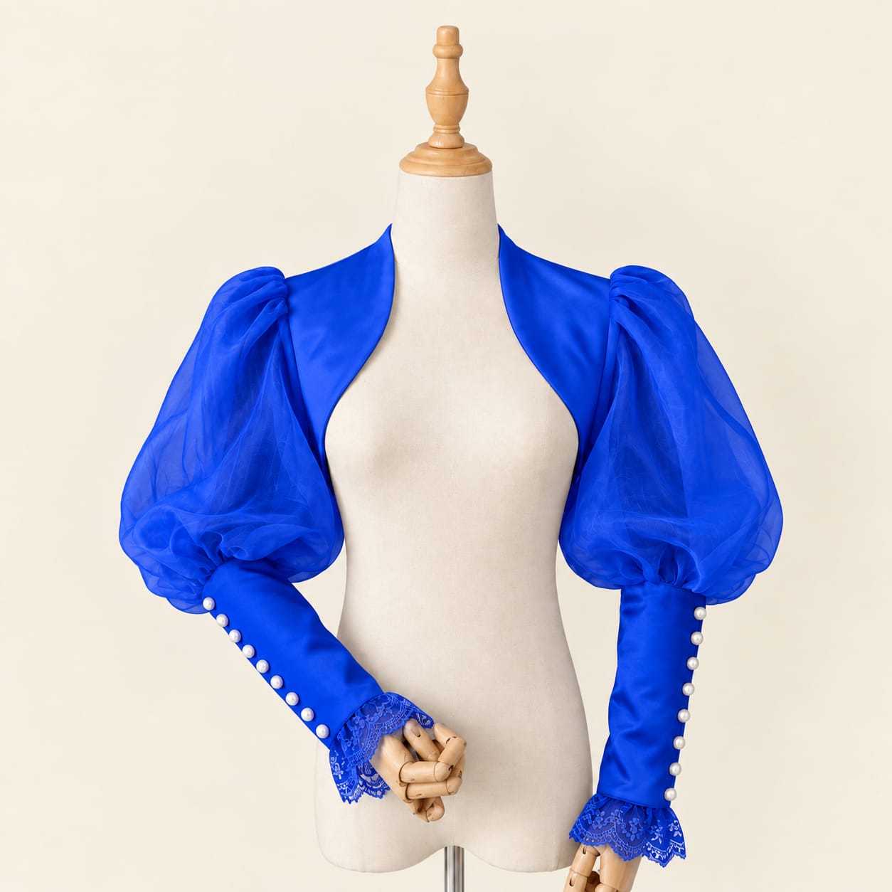 Balloon Sleeve Bolero with Pearl and Lace Details