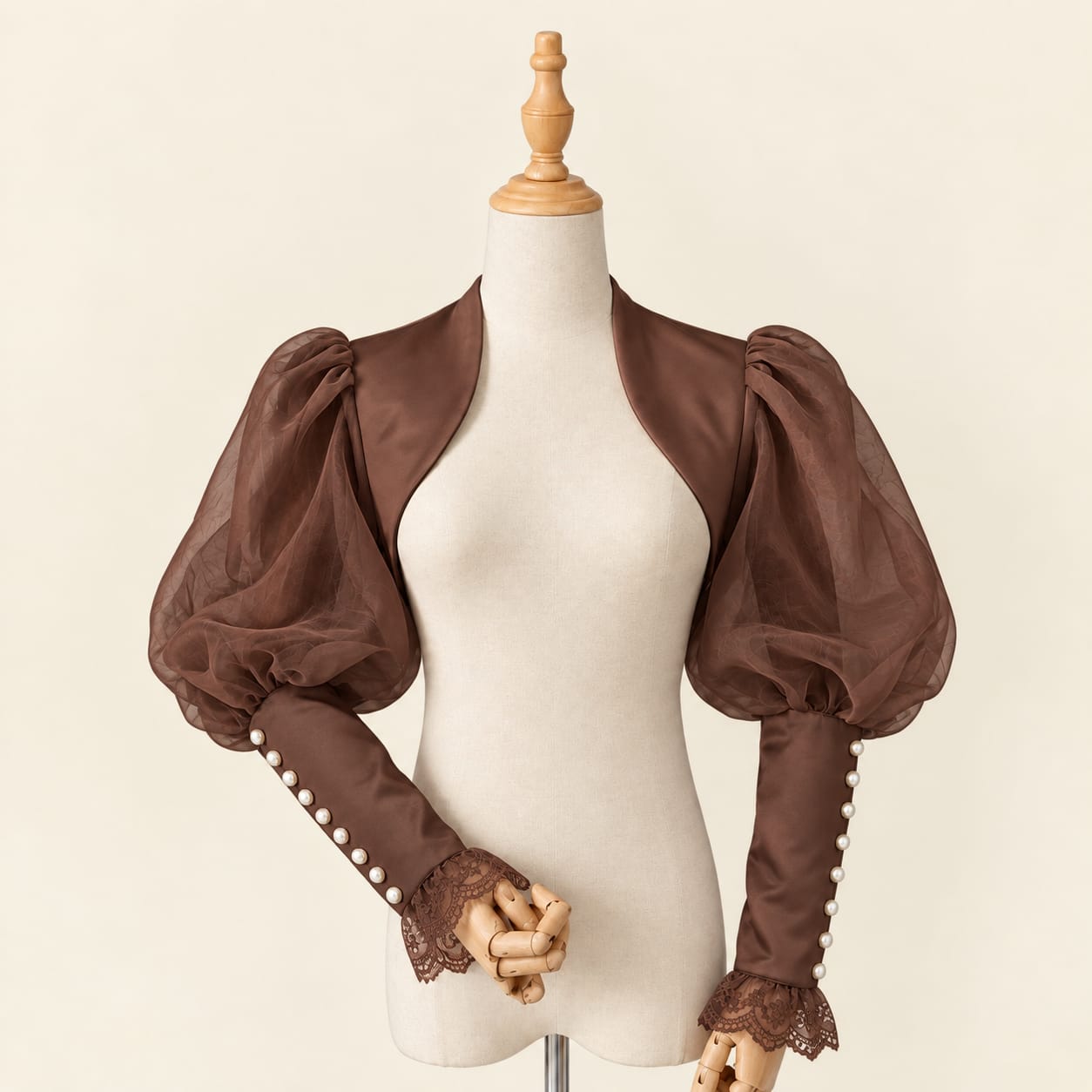 Balloon Sleeve Bolero with Pearl and Lace Details