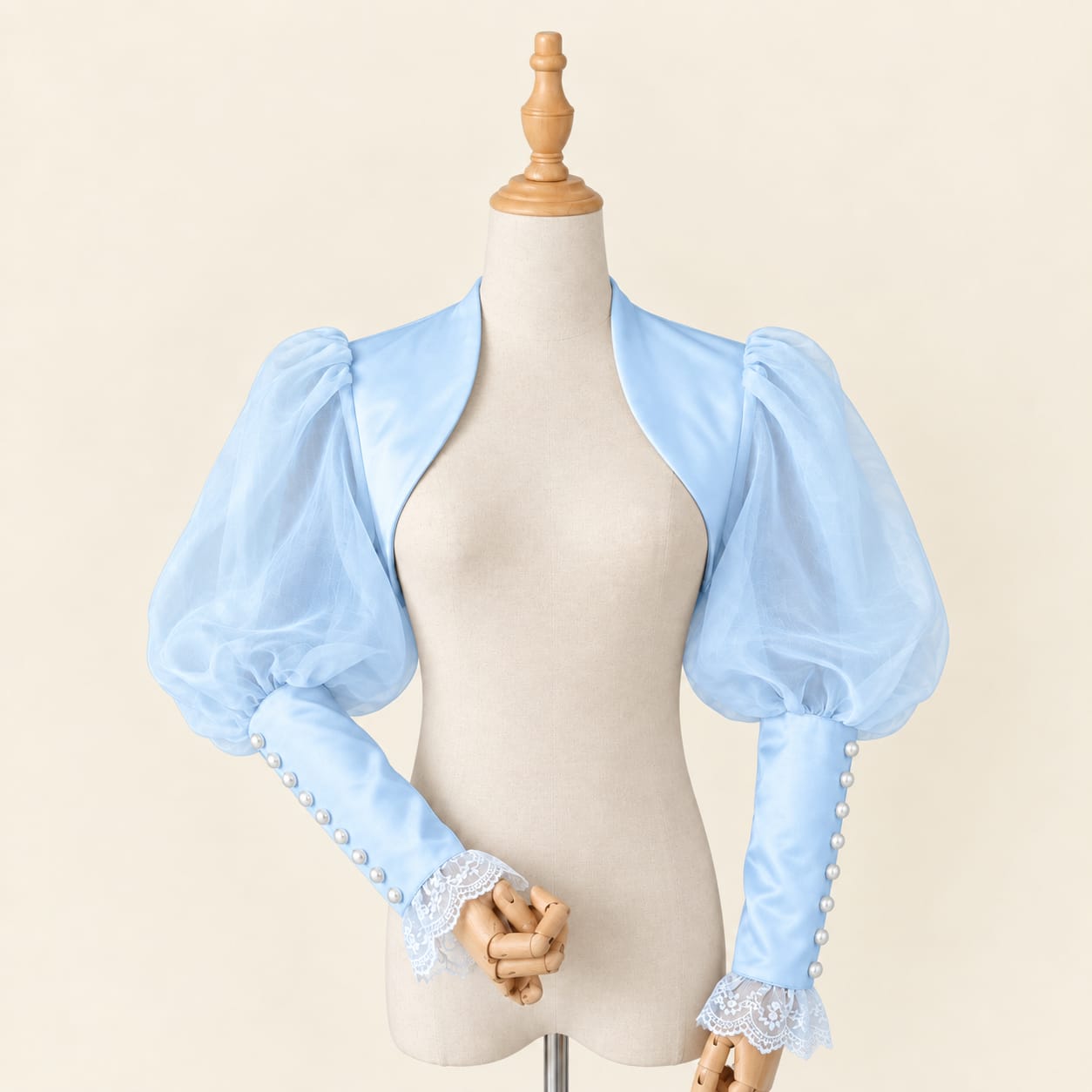 Balloon Sleeve Bolero with Pearl and Lace Details