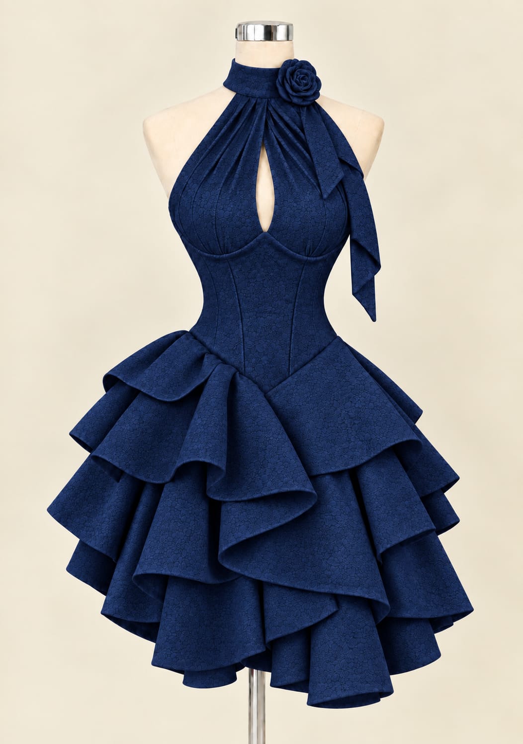 Elegant Tiered Evening Gown with Floral Detail