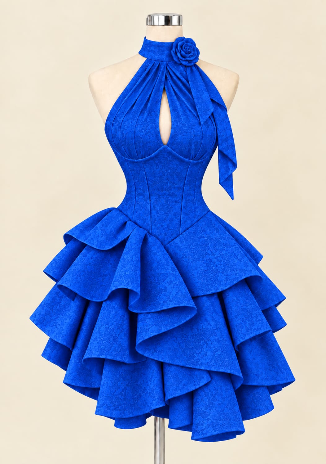 Elegant Tiered Evening Gown with Floral Detail