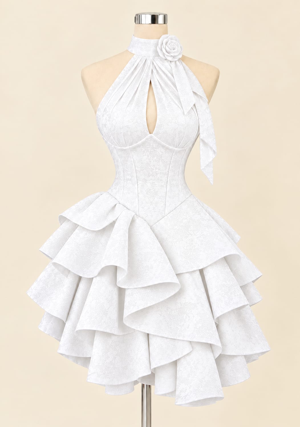Elegant Tiered Evening Gown with Floral Detail