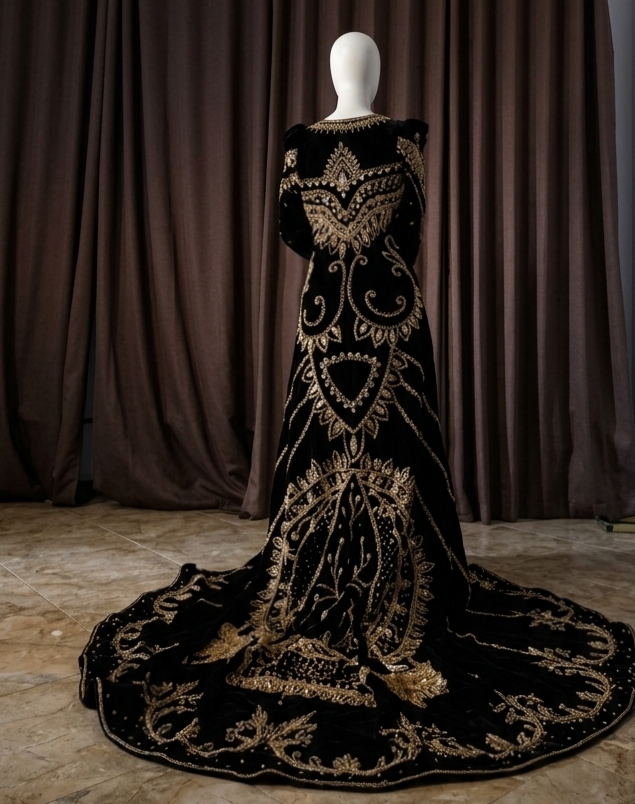Luxury Long-Train Wedding Gown with Embroidery and Sequin Details